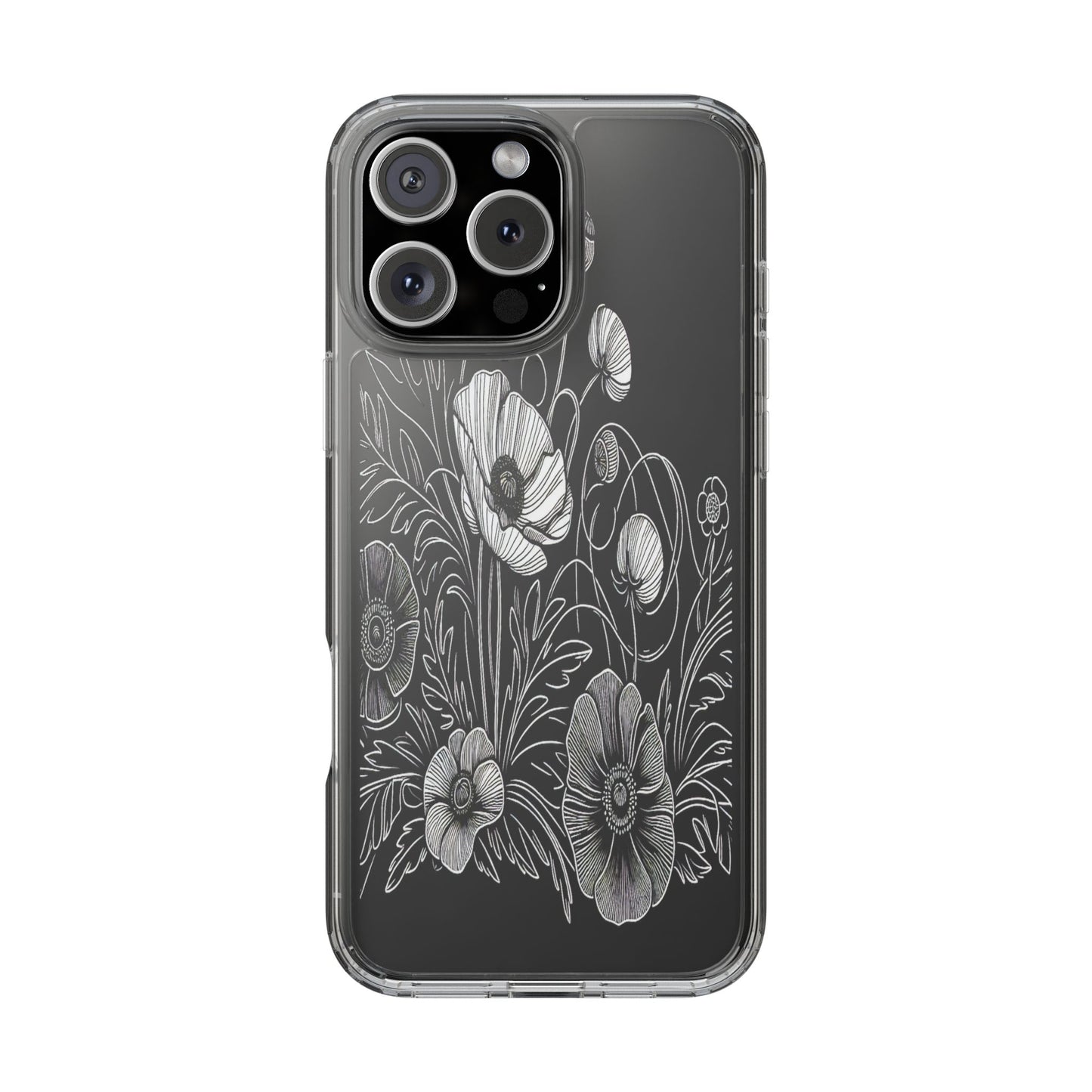 Transparent Black and White Floral Design Iphone Case Compatible With Iphone 16 15 14 - Clear Phone Cover