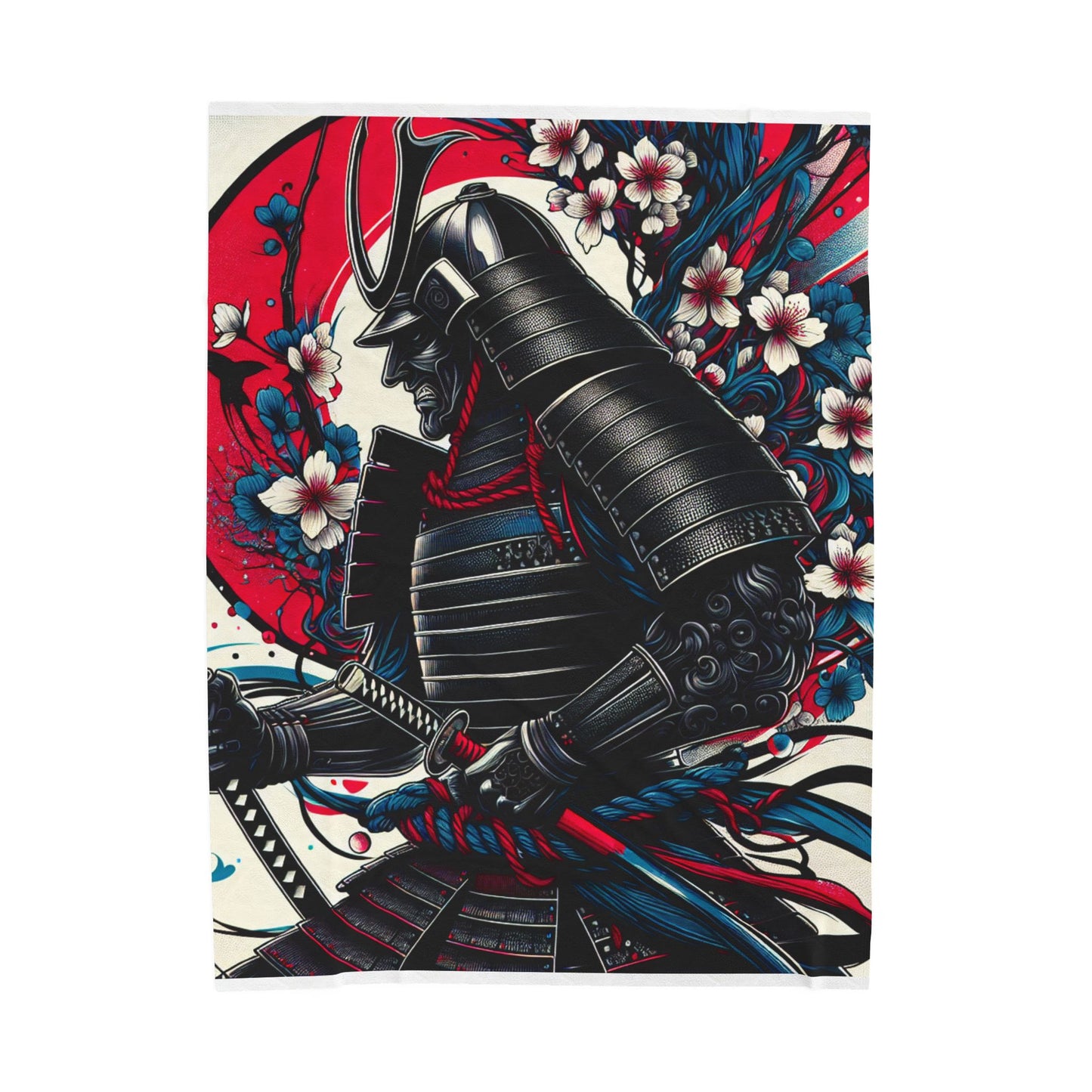 Samurai in Blooming Battle Gear - Plush Blanket