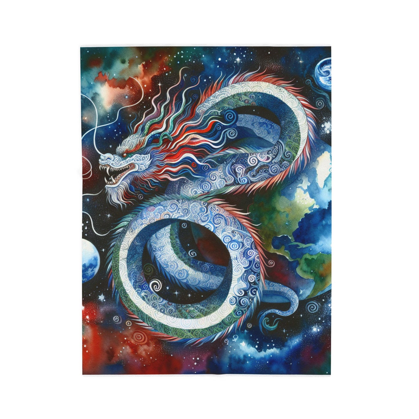 Celestial Dragon's Journey Through Space - Plush Blanket