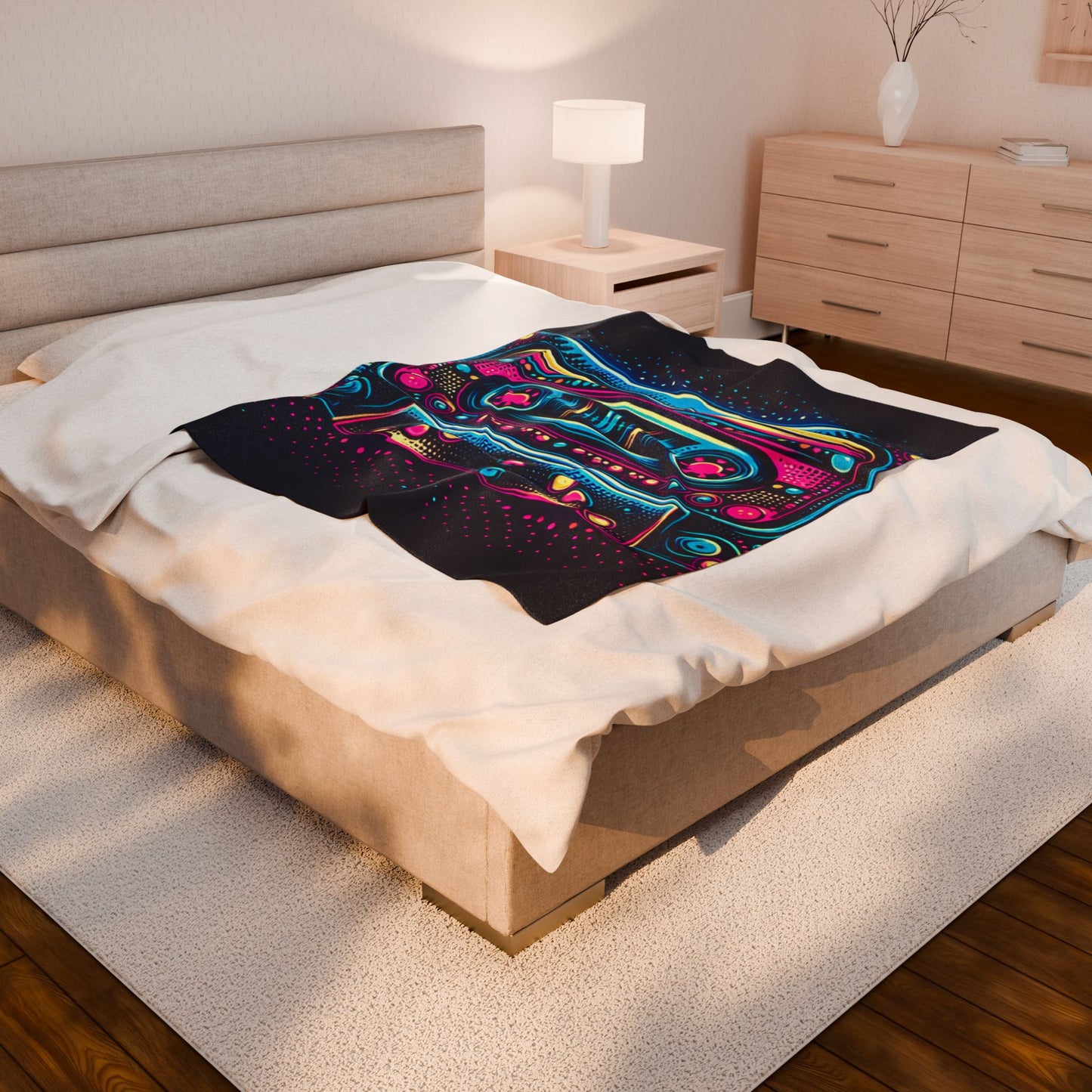 Retro Rhythm in Neon Tones - Plush Blanket