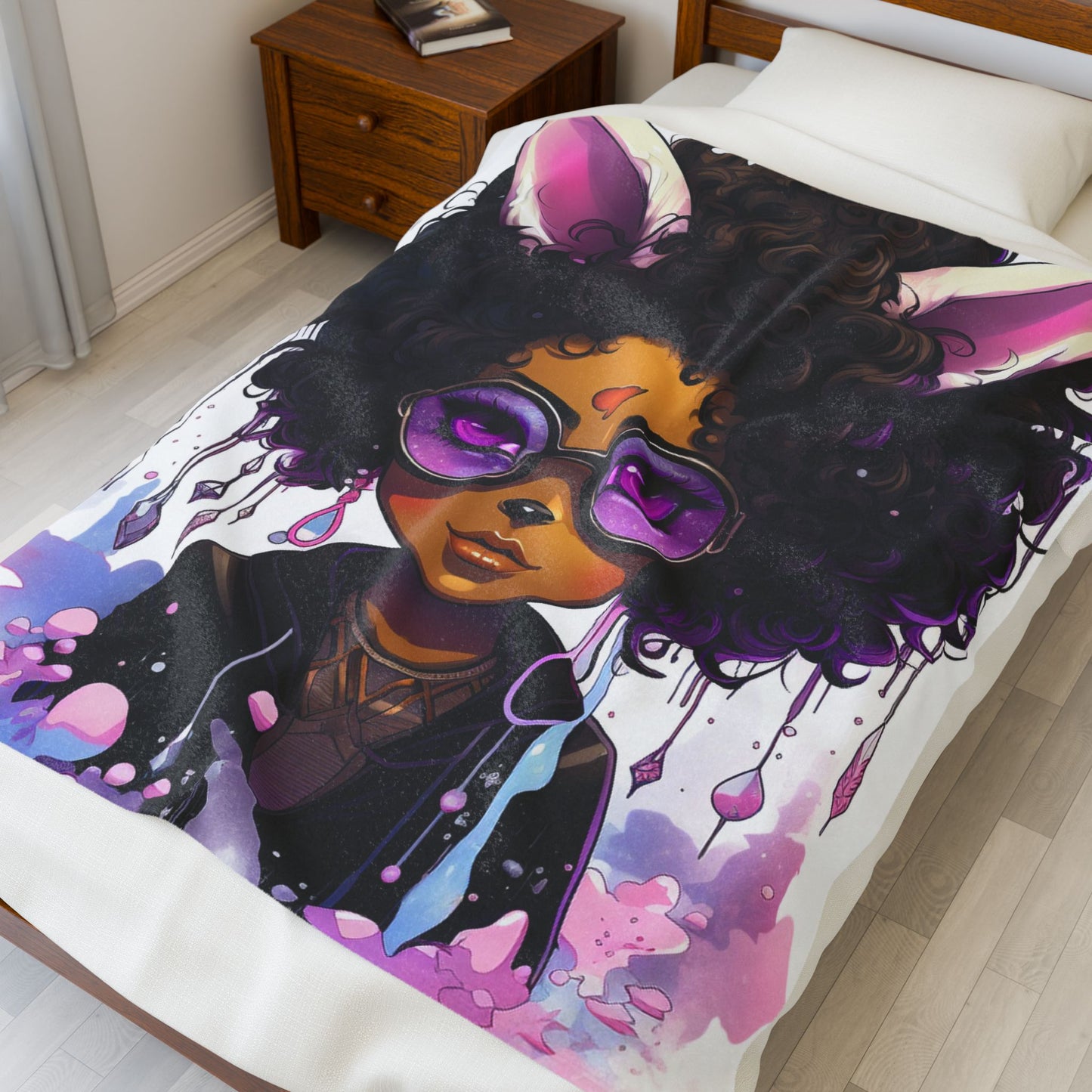 Stylish Melanin Rabbit-Eared Dreamer- Plush Blanket