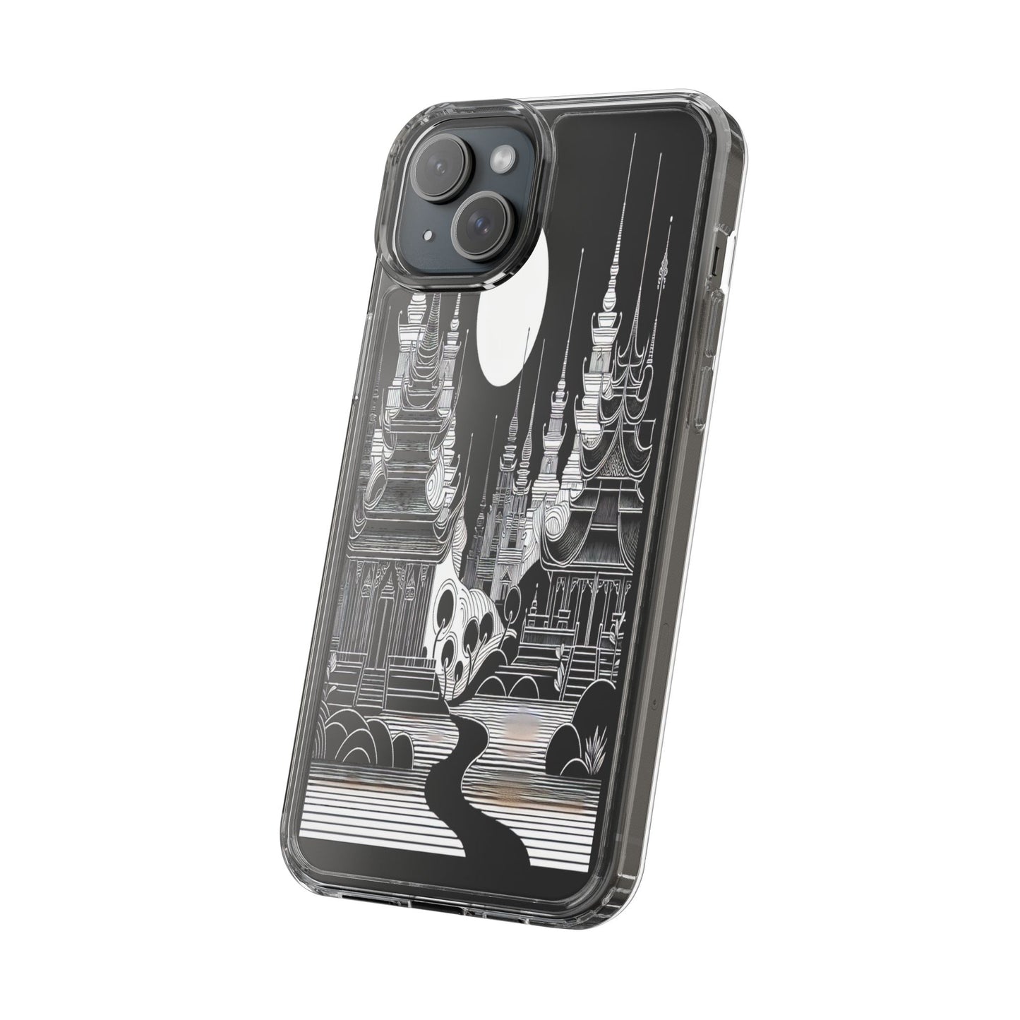 Transparent Temple Silhouette Under Bright Moon Iphone Case Compatible With Iphone 16 15 14 - Clear Phone Cover