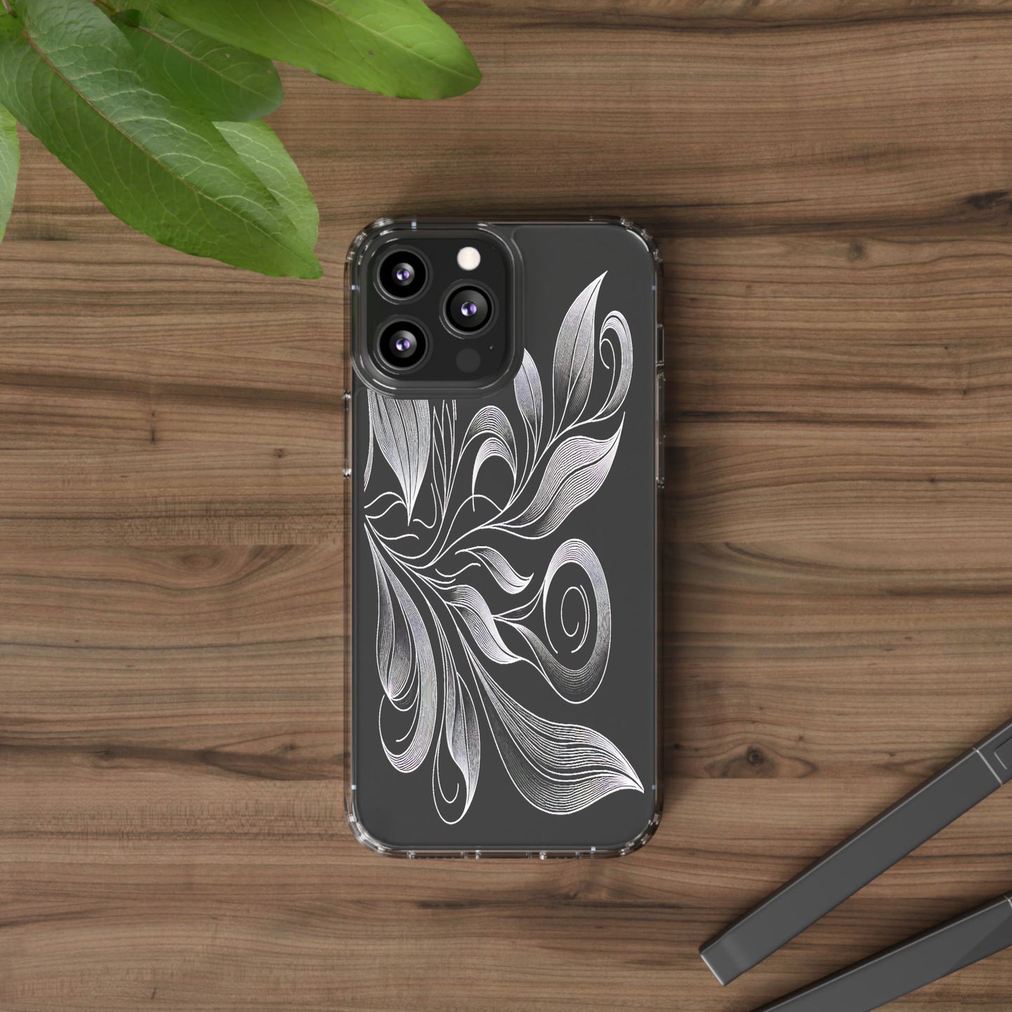 Transparent Nature's Embrace in Linework Iphone Case Compatible With Iphone 16 15 14 - Clear Phone Cover