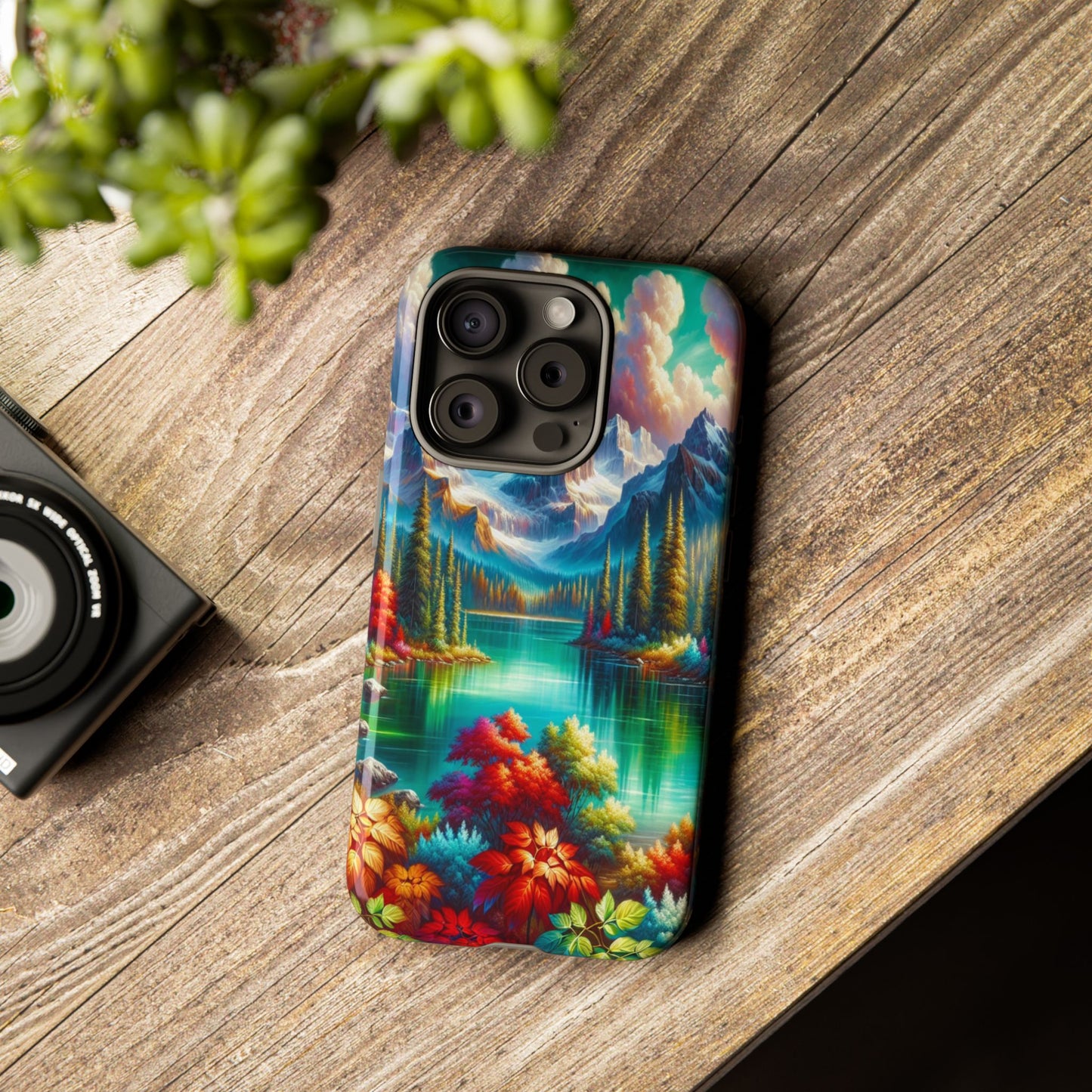 Colorful Mountain Lake Scene - Phone Case