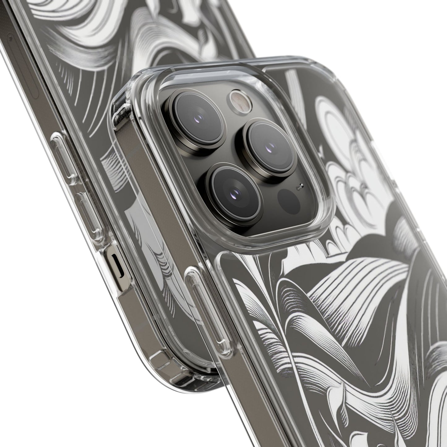 Transparent Curved Lines and Petals Iphone Case Compatible With Iphone 16 15 14 - Clear Phone Cover