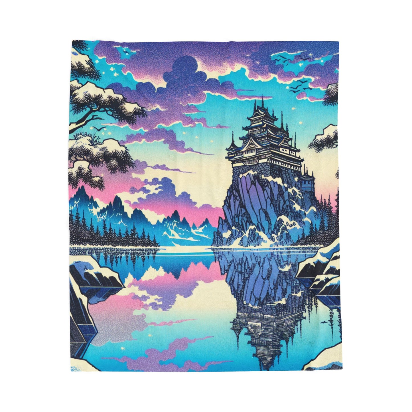 Castle on the Lake at Dusk - Plush Blanket