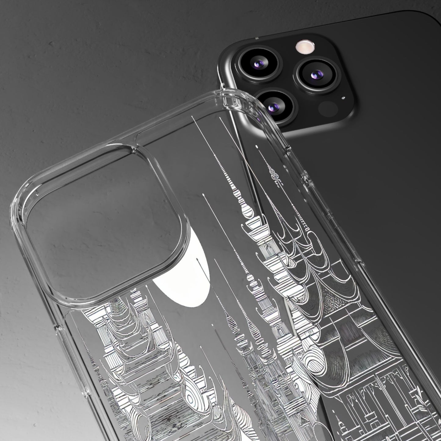 Transparent Temple Silhouette Under Bright Moon Iphone Case Compatible With Iphone 16 15 14 - Clear Phone Cover