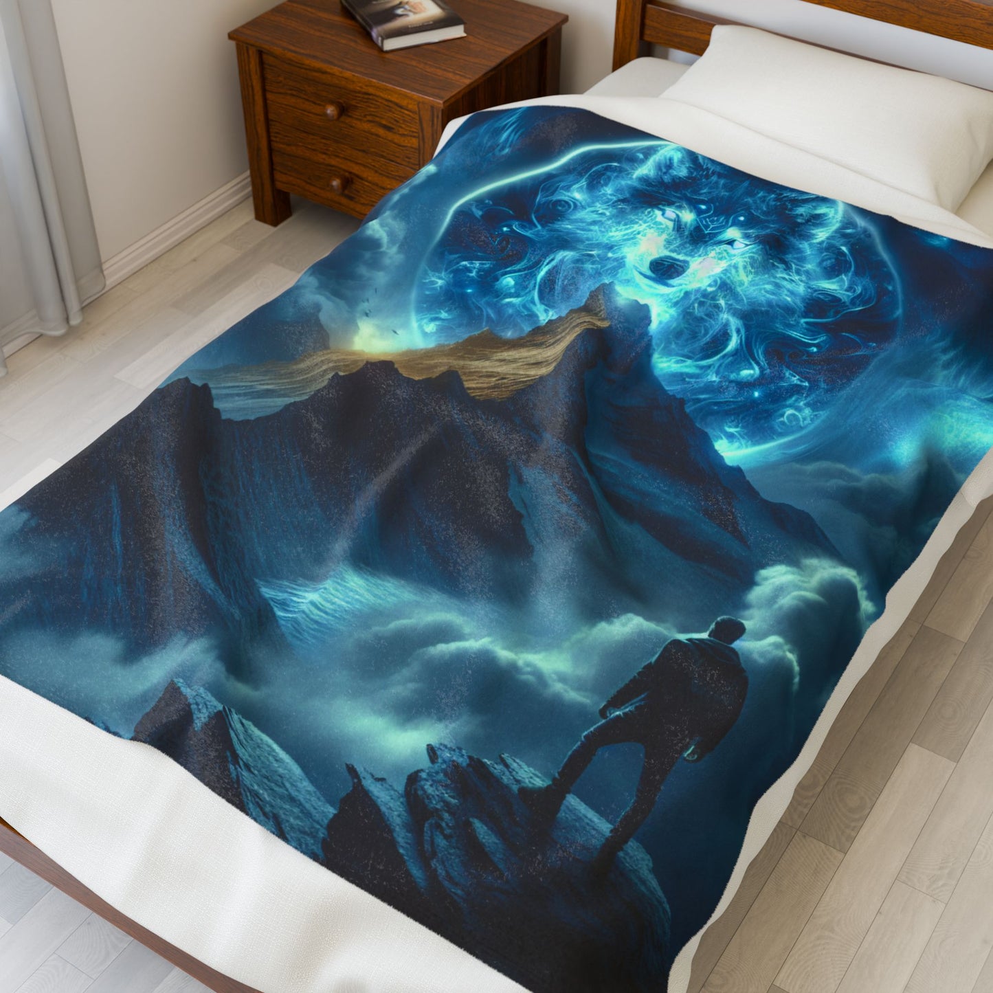 Wolf's Majesty in the Clouds - Plush Blanket