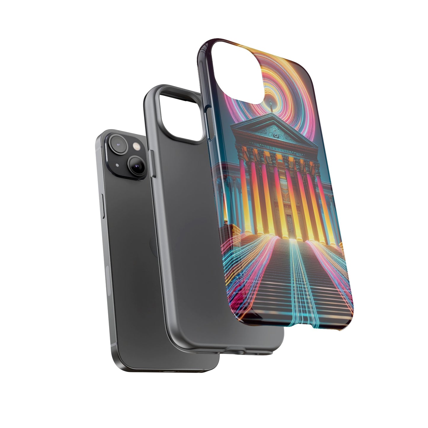 Illuminated Landmark with Colorful Trails - Phone Case