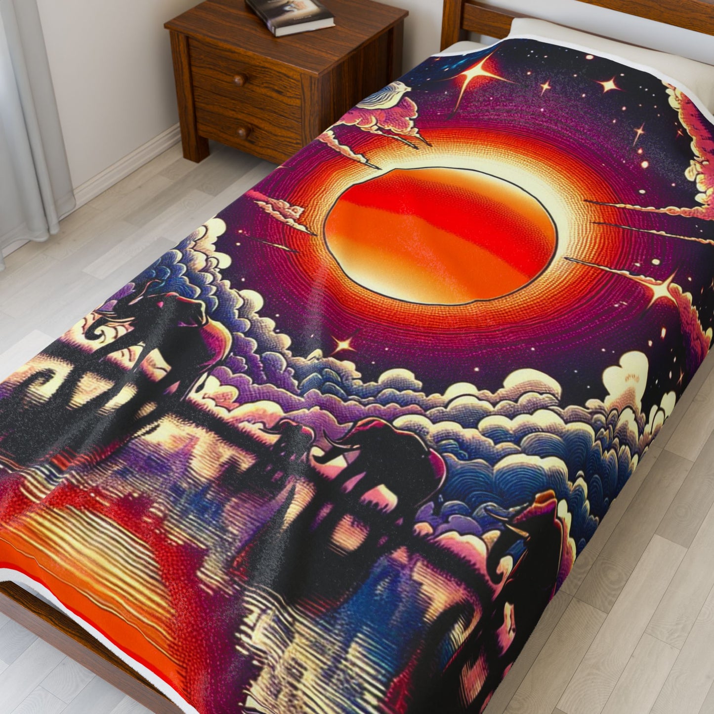 Elephant Odyssey Under Celestial Sphere - Plush Blanket