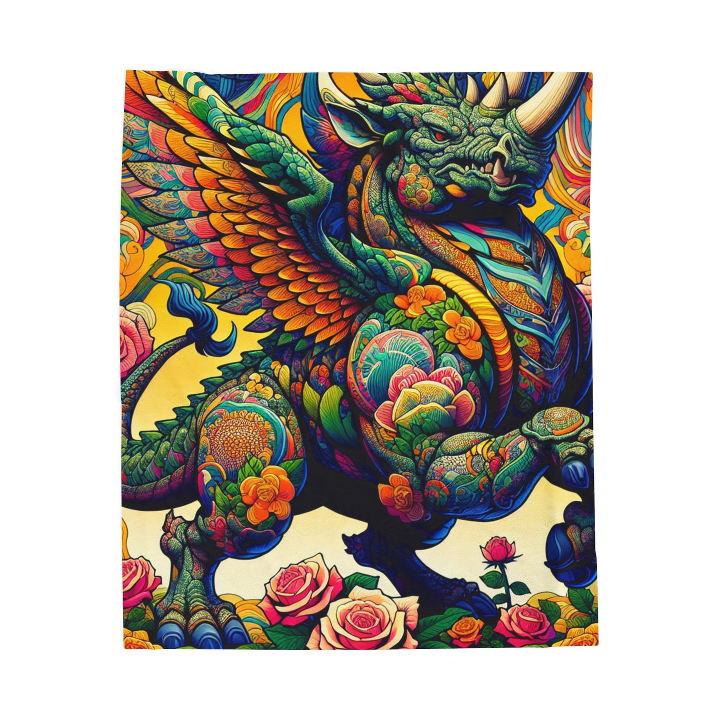 Winged Guardian in Blooming Splendor - Plush Blanket