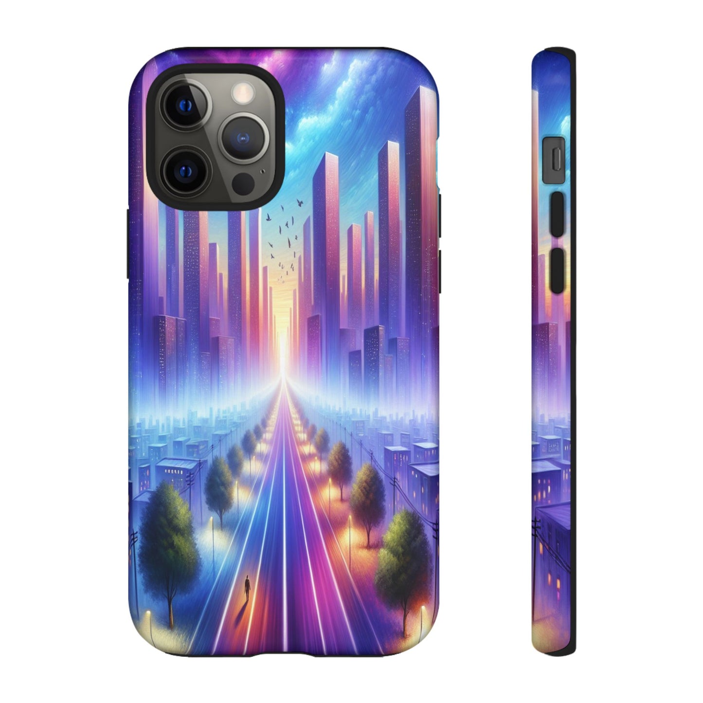 Journey into the Luminous Cityscape - Phone Case