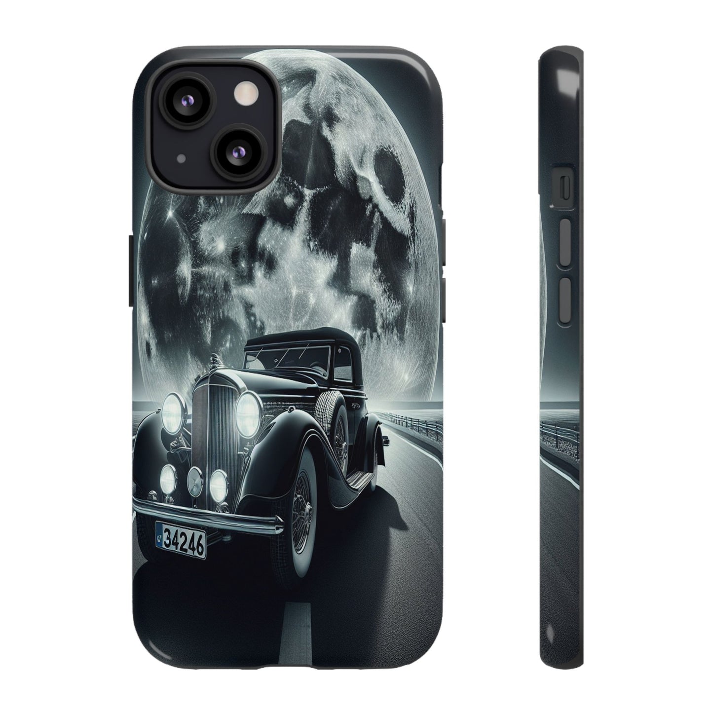 Moonlit Journey with Classic Car - Phone Case