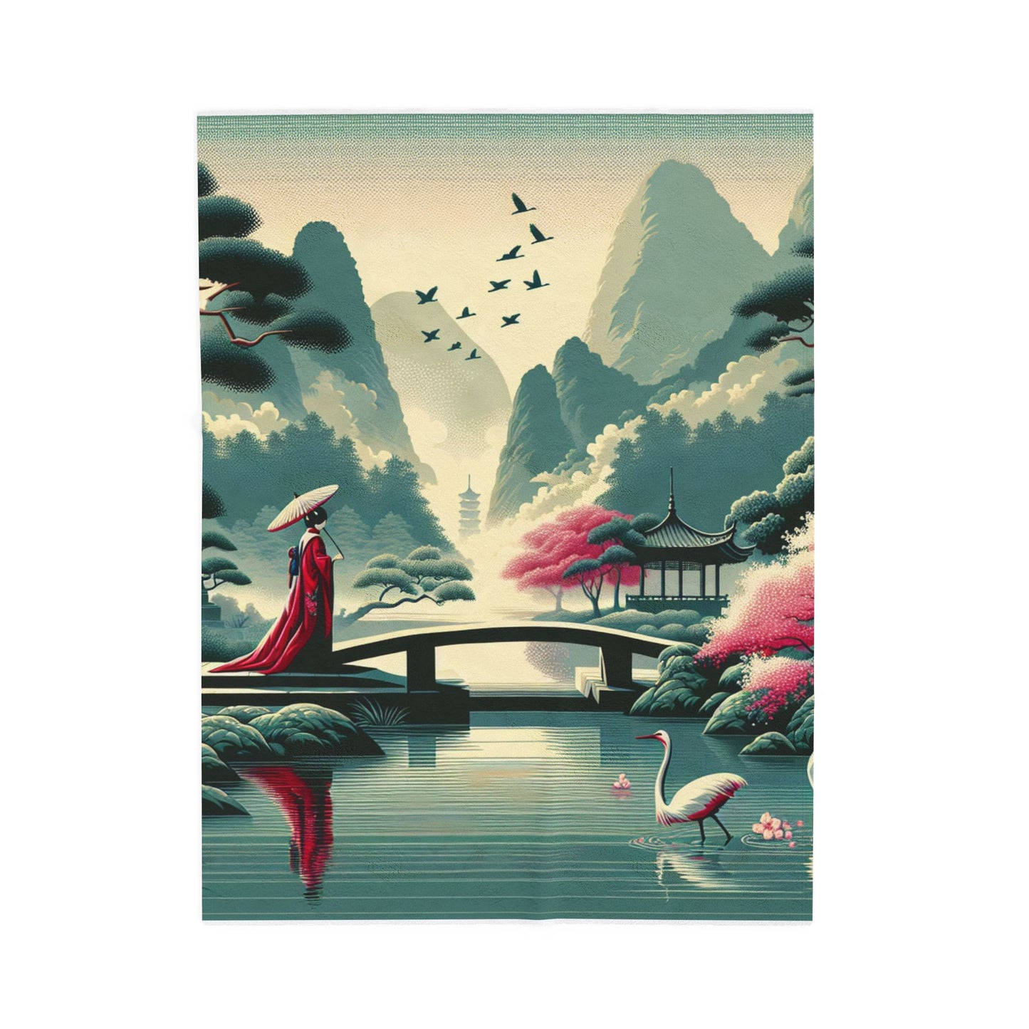 Tranquil Reverence in a Timeless Garden - Plush Blanket