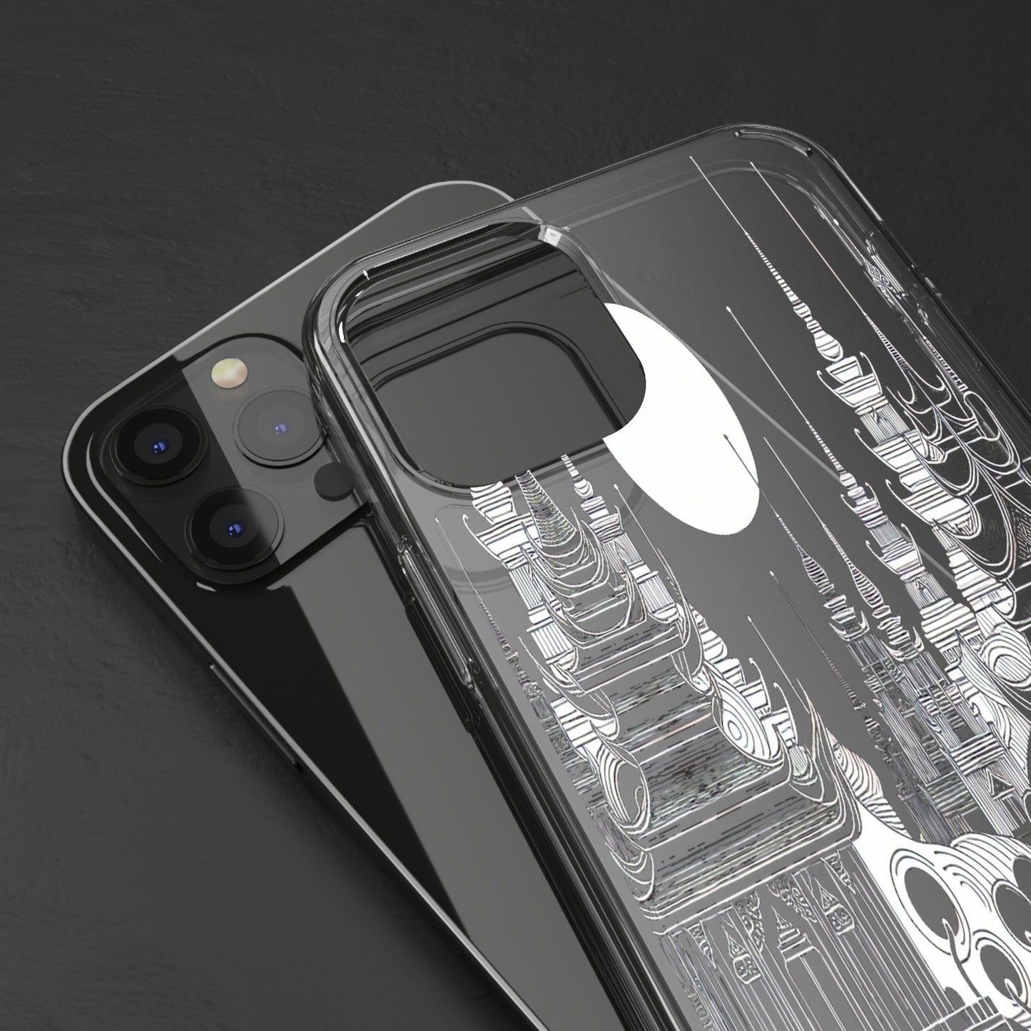 Transparent Temple Silhouette Under Bright Moon Iphone Case Compatible With Iphone 16 15 14 - Clear Phone Cover