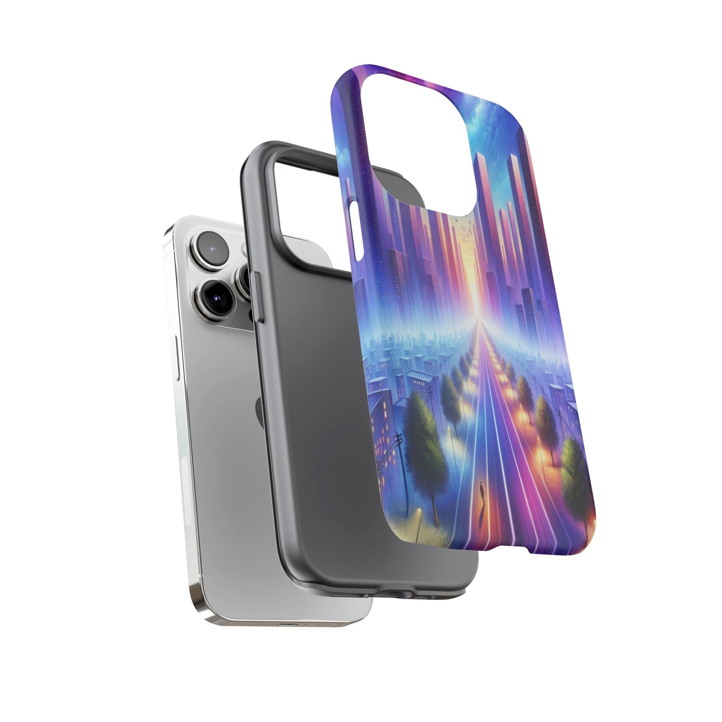 Journey into the Luminous Cityscape - Phone Case
