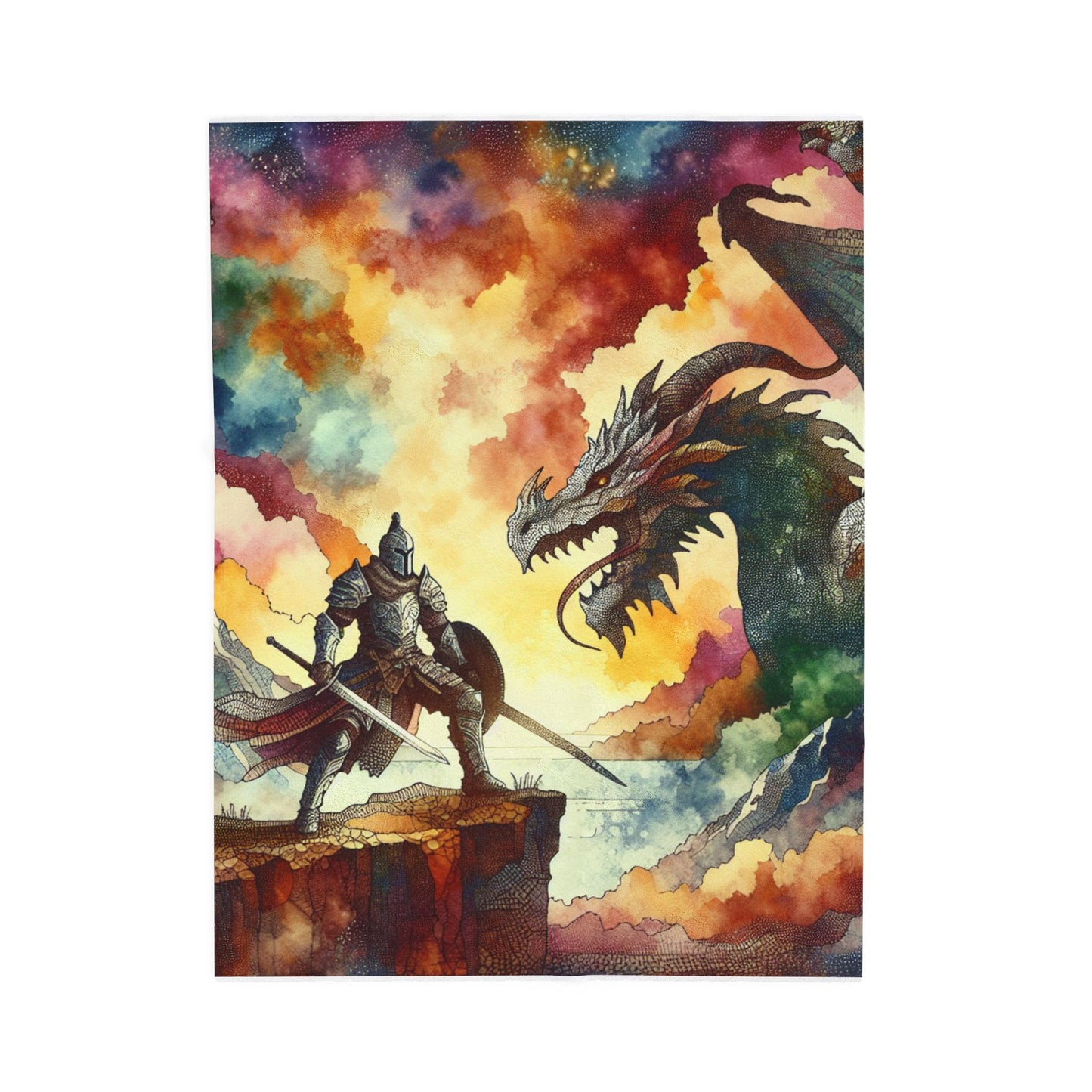 Knight and Dragon Showdown - Plush Blanket