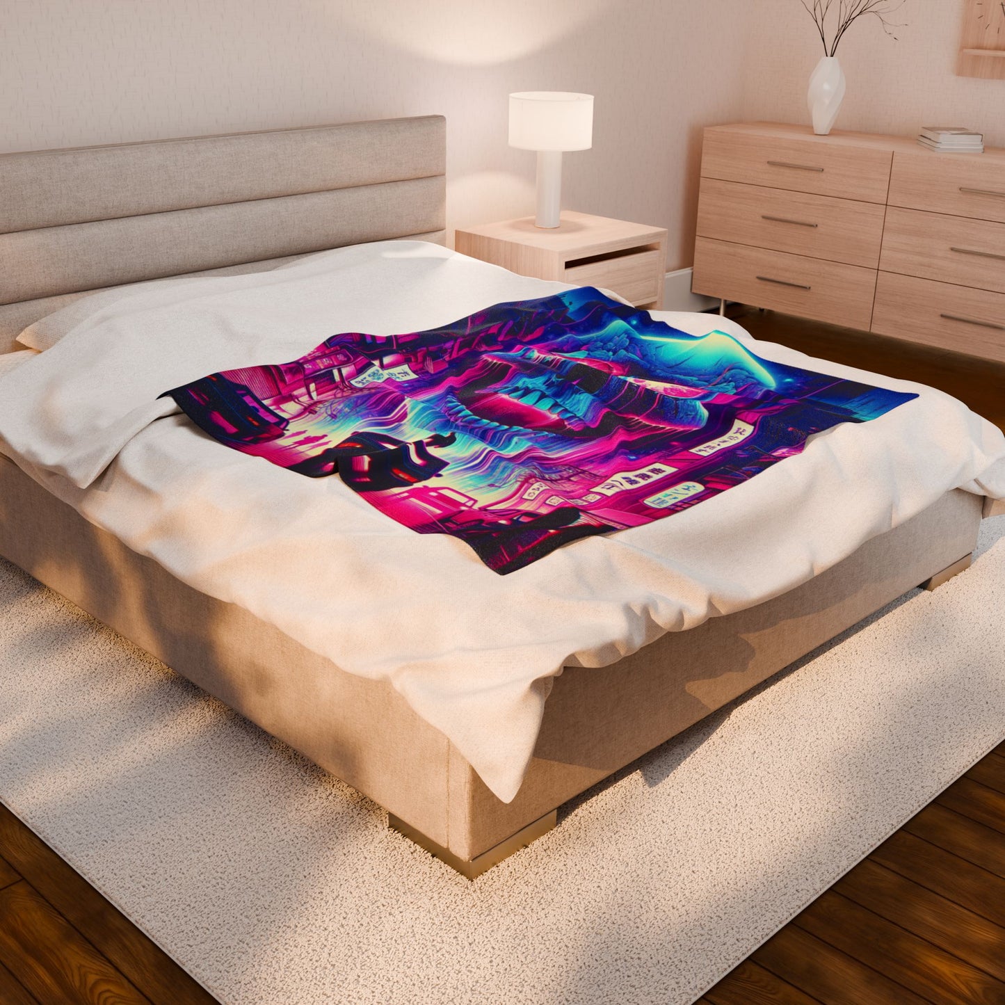 Neon Phantasm Streetscape - Plush Blanket