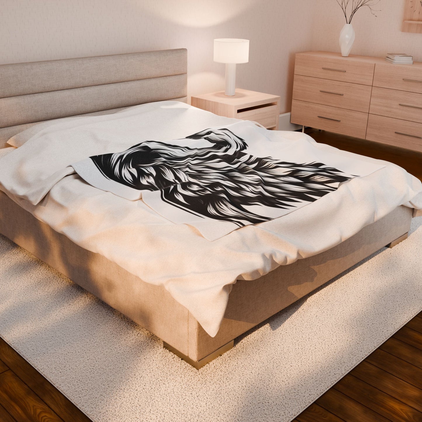 Monochrome Plume Elegance- Plush Blanket