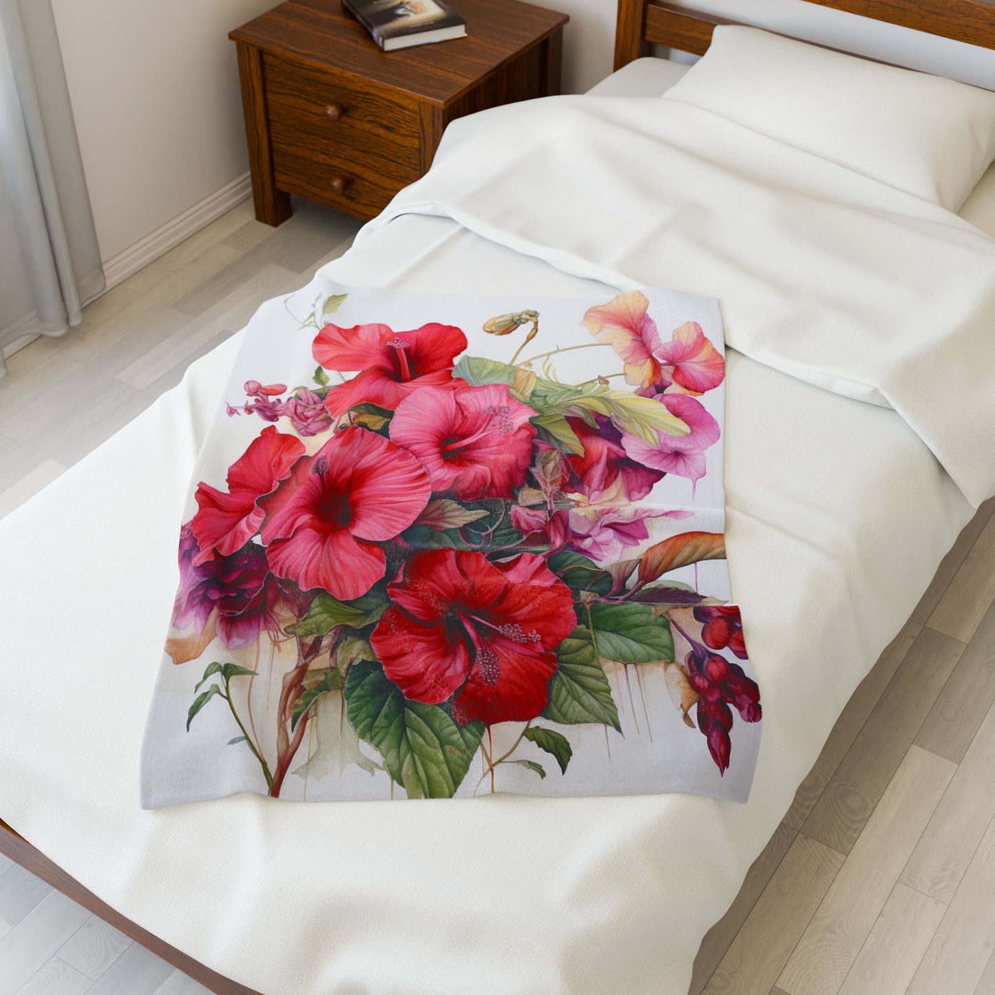 Vibrant Hibiscus Bloom Harmony- Plush Blanket