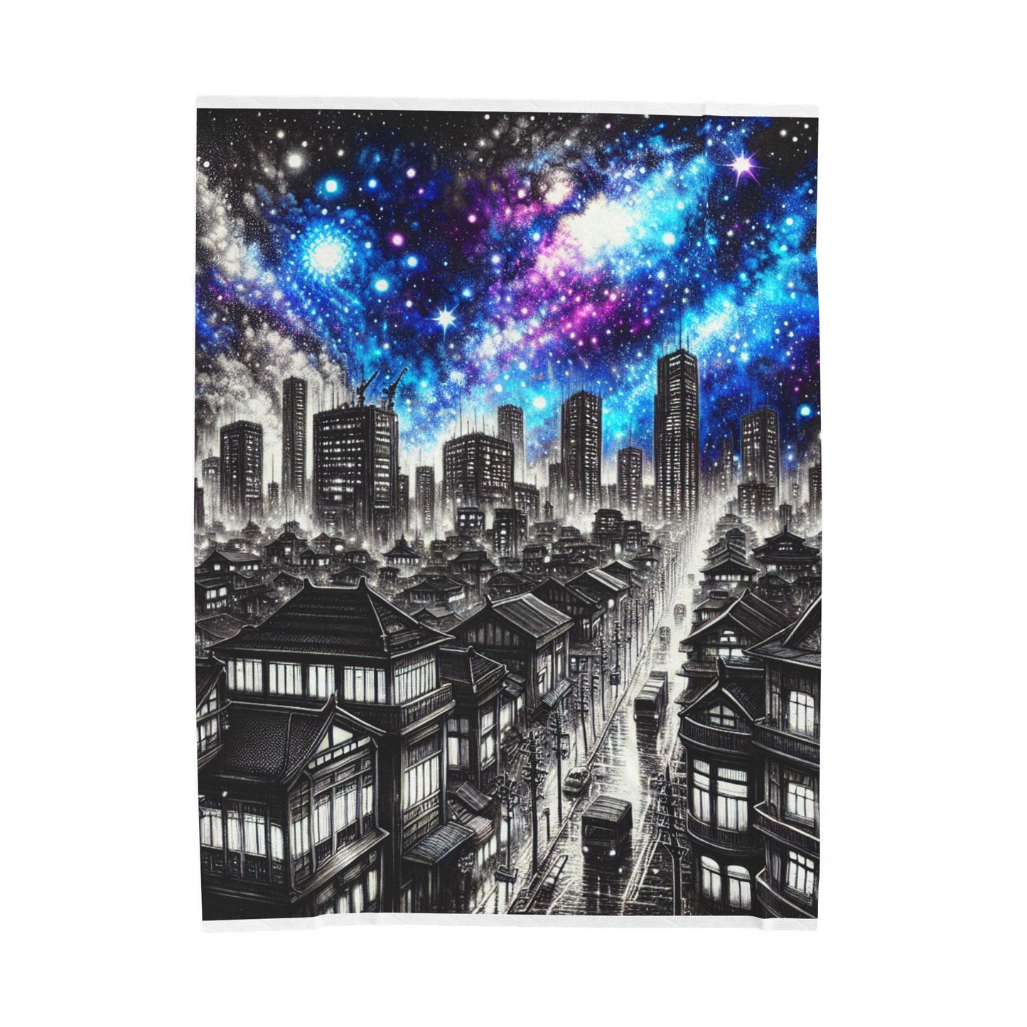 Evening Nebula Over the Cityscape - Plush Blanket