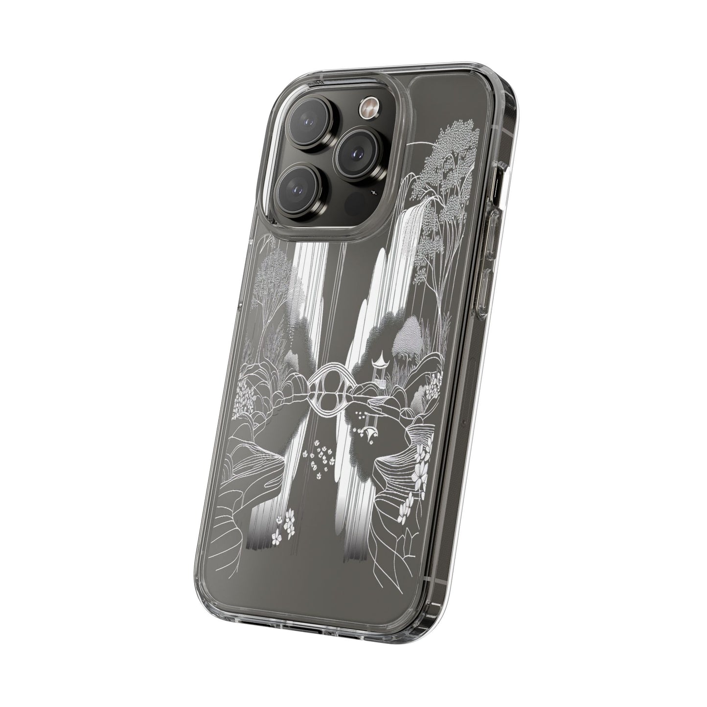 Transparent Waterfall Bridge Scene Iphone Case Compatible With Iphone 16 15 14 - Clear Phone Cover