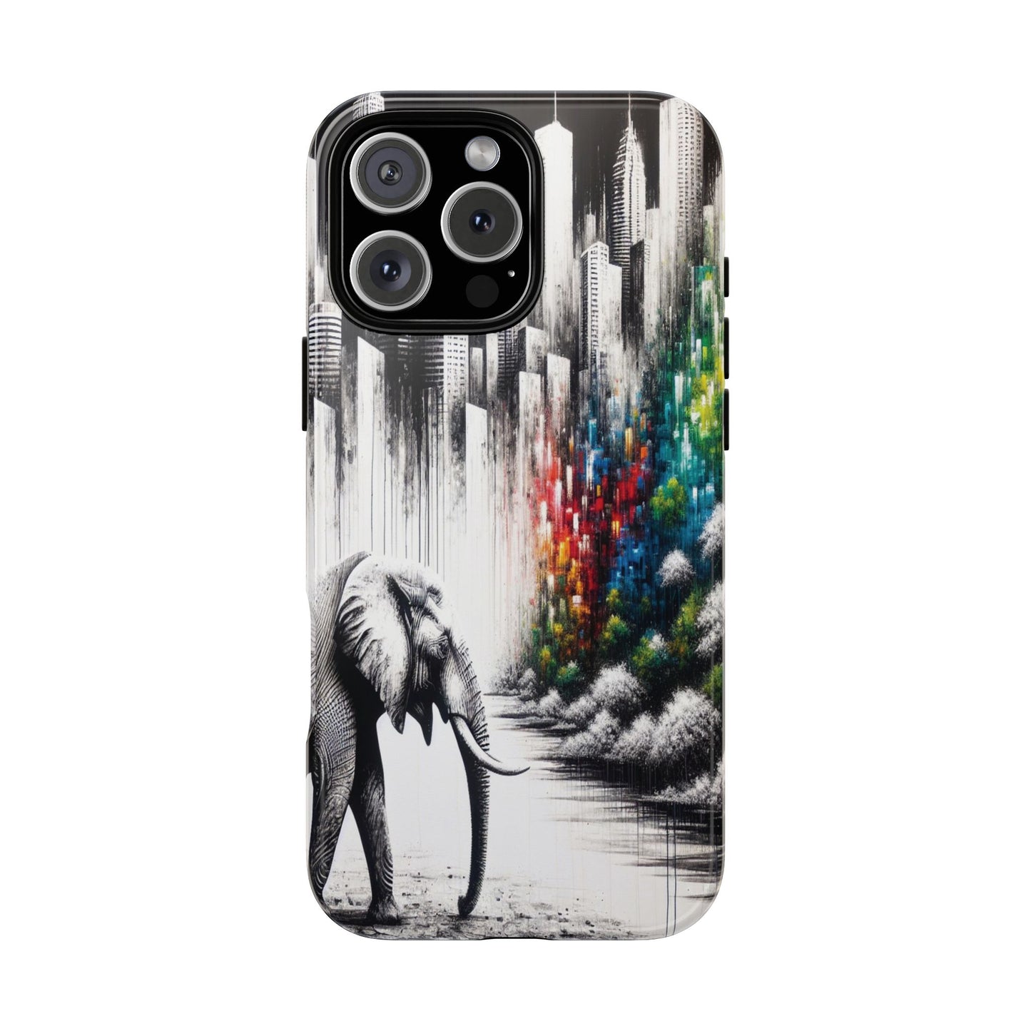Protective Elephant's Journey Through the Cityscape Iphone Case Compatible With Iphone 16 15 14 - Phone Cover