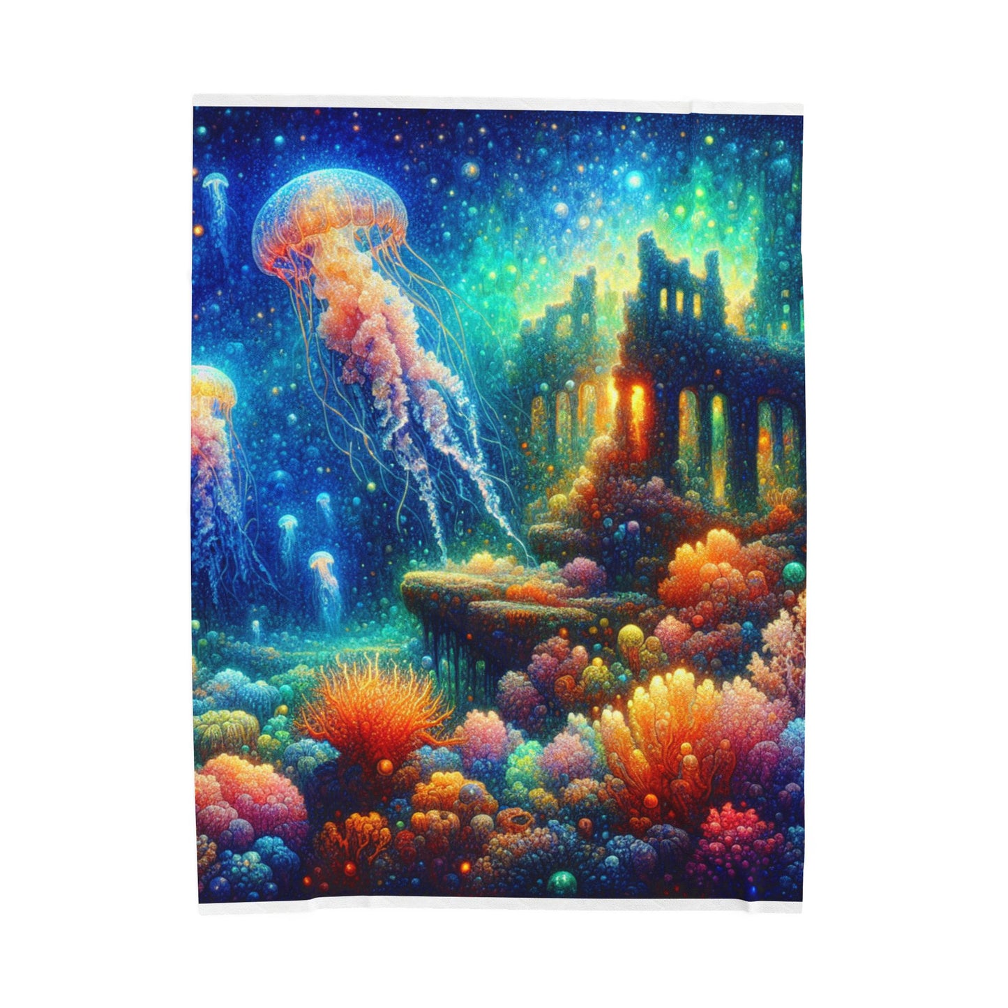 Jellyfish Ruins Under the Sea - Plush Blanket