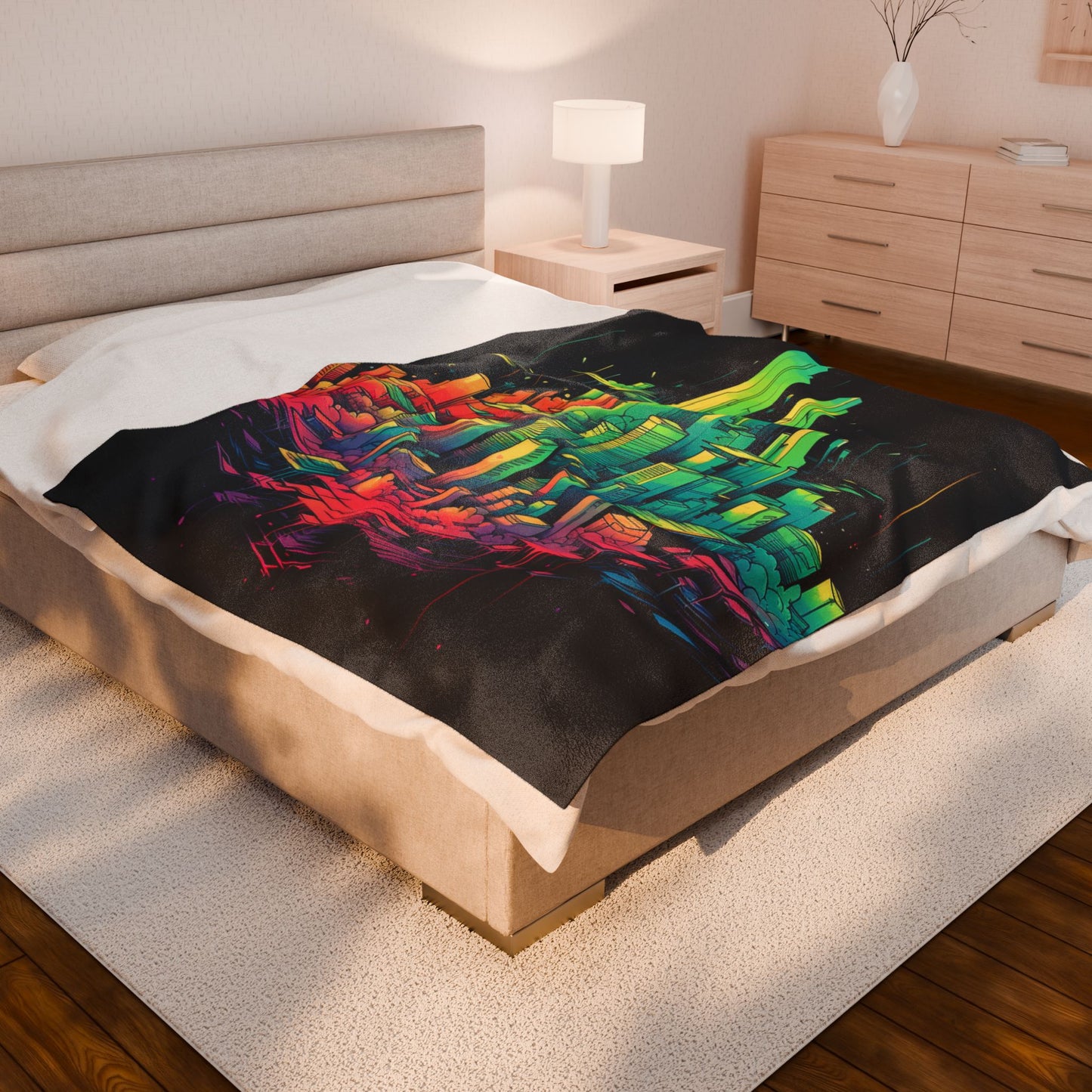 Neon Metropolis Dreamscape- Plush Blanket