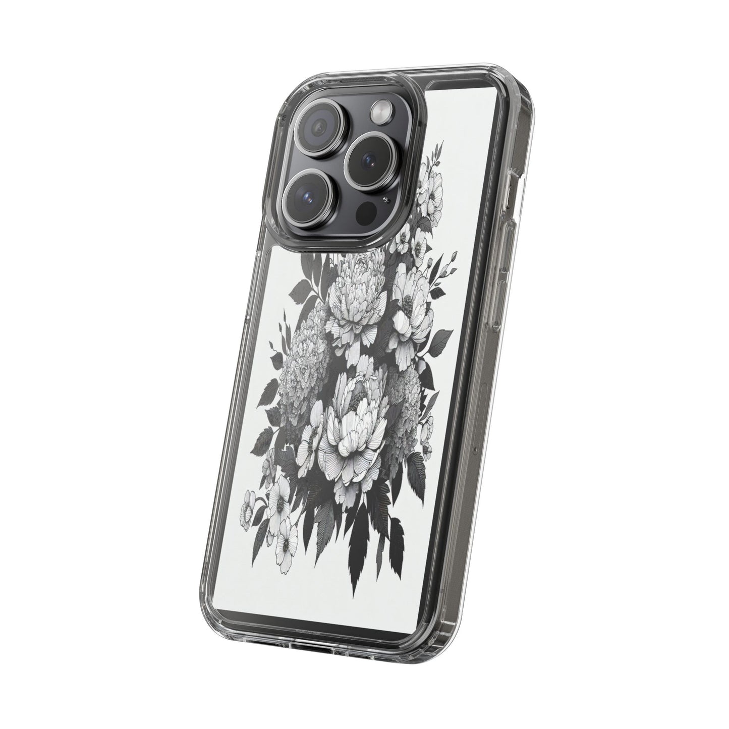 Transparent Floral Arrangement in Black and White Iphone Case Compatible With Iphone 16 15 14 - Clear Phone Cover