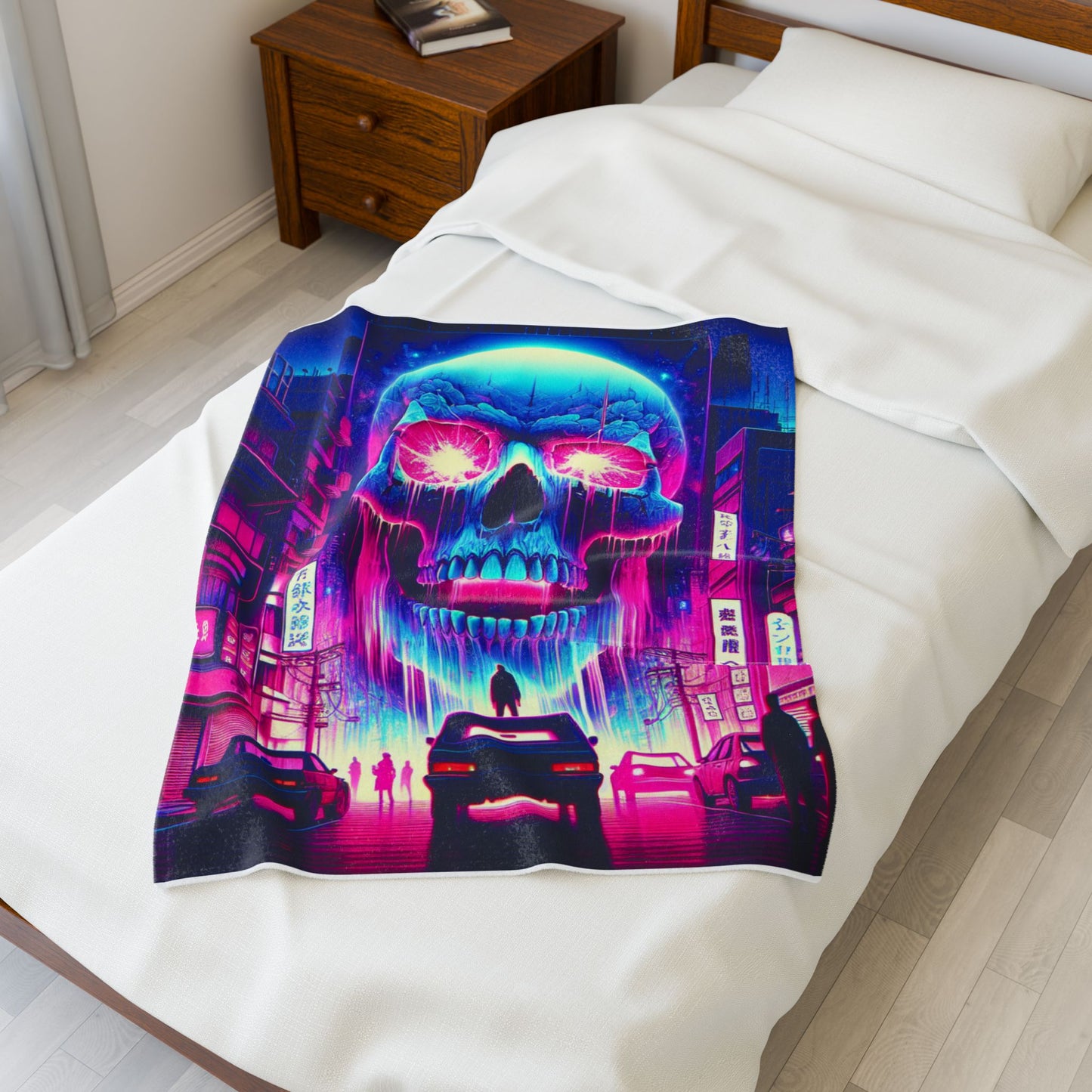 Neon Phantasm Streetscape - Plush Blanket