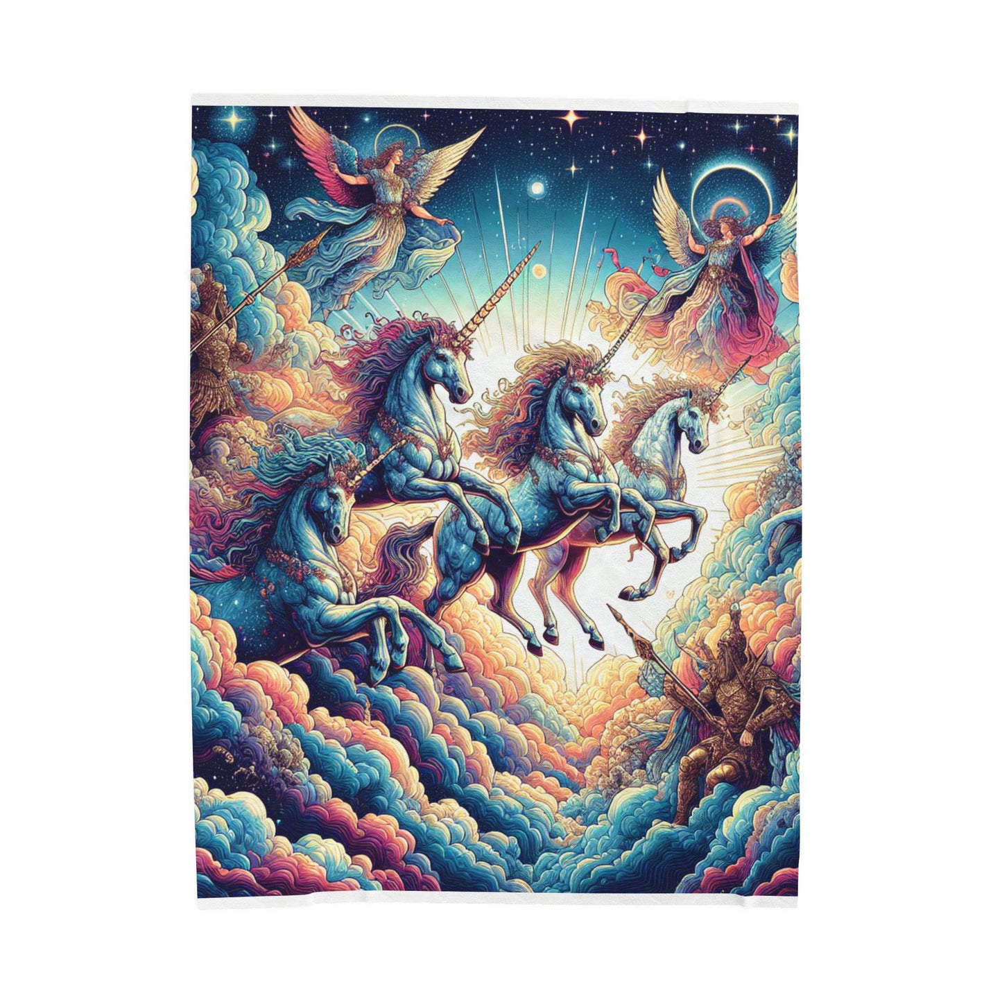 Unicorns in Celestial Dance - Plush Blanket