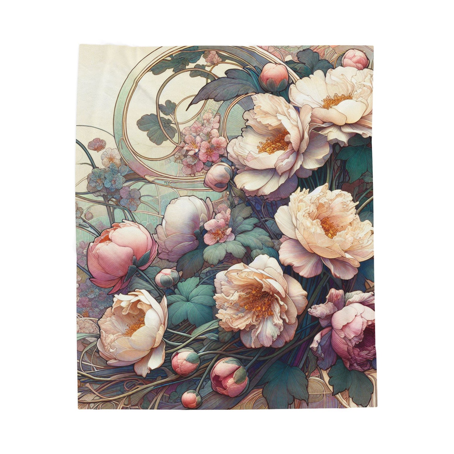 Art Nouveau Peony Delight- Plush Blanket
