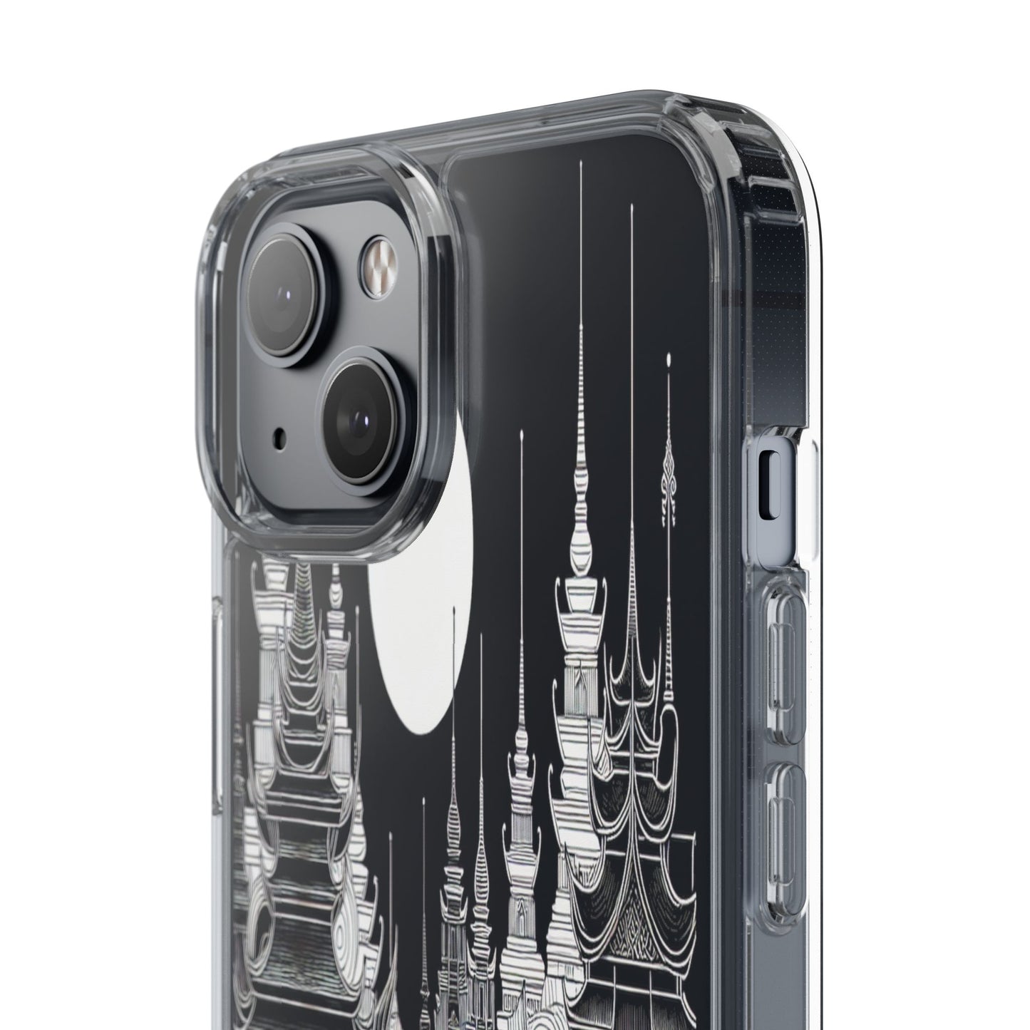 Transparent Temple Silhouette Under Bright Moon Iphone Case Compatible With Iphone 16 15 14 - Clear Phone Cover