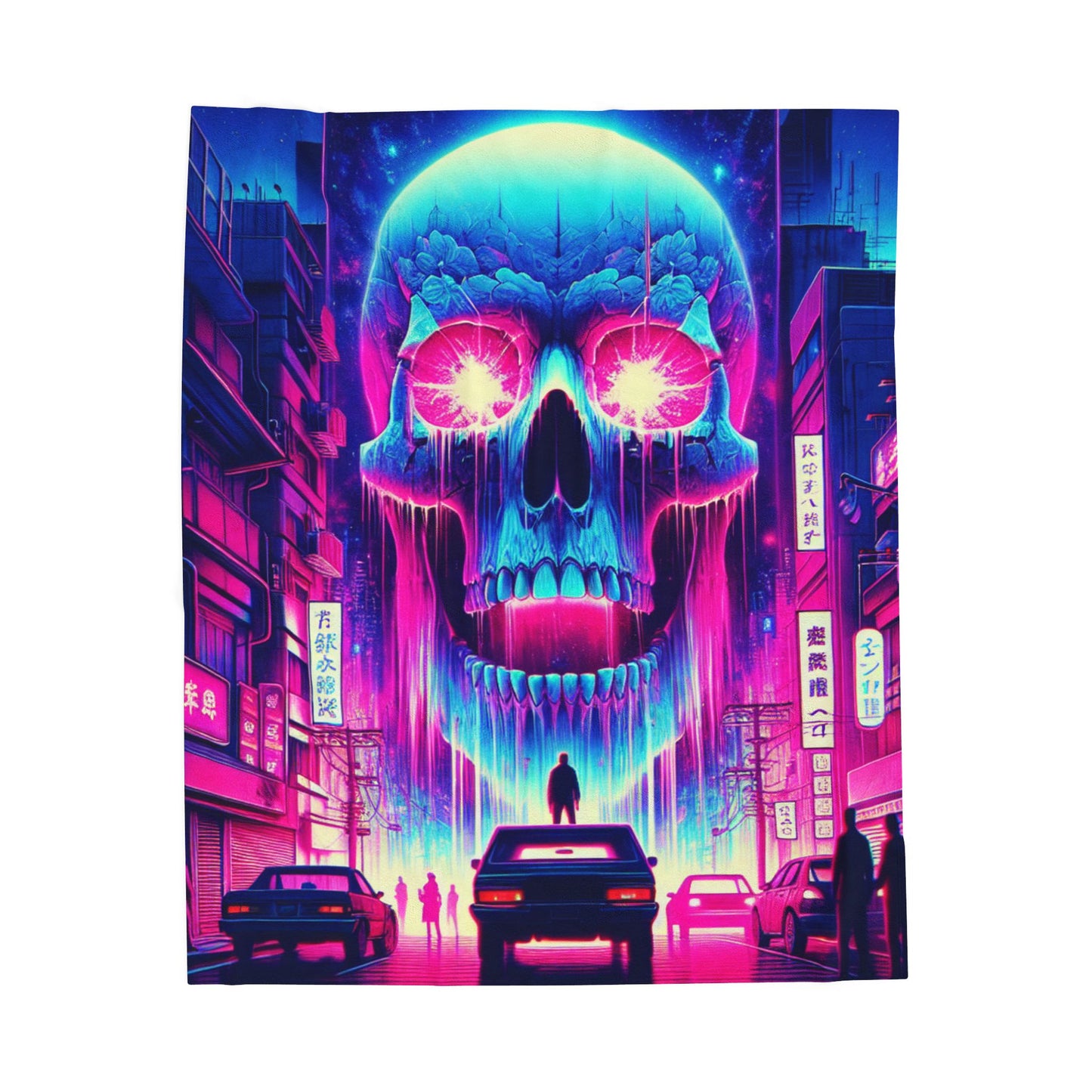 Neon Phantasm Streetscape - Plush Blanket