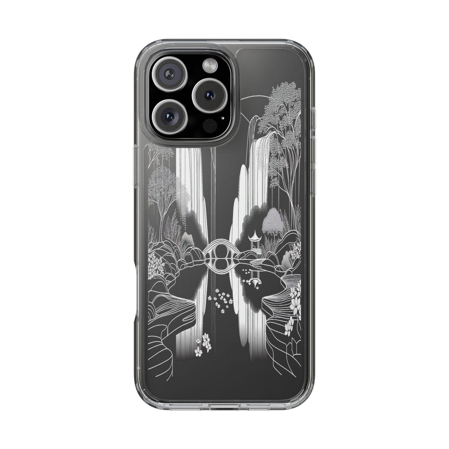 Transparent Waterfall Bridge Scene Iphone Case Compatible With Iphone 16 15 14 - Clear Phone Cover