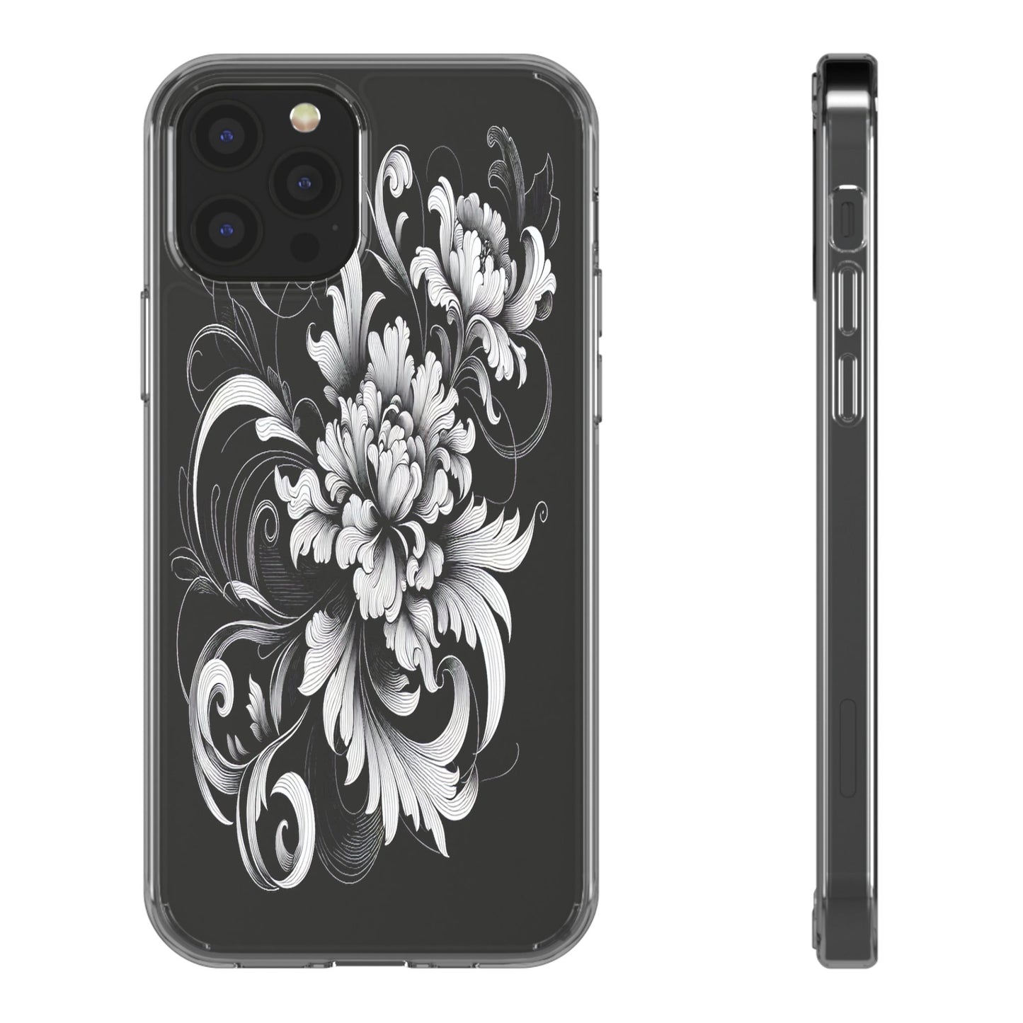 Transparent Intricate Flourish Design Iphone Case Compatible With Iphone 16 15 14 - Clear Phone Cover