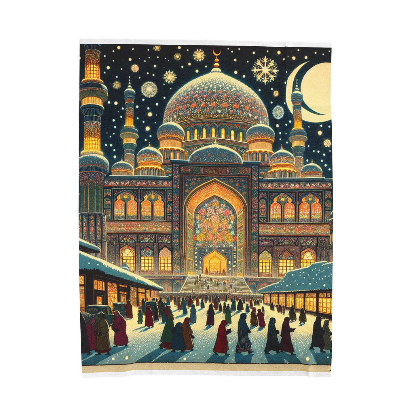 Snowy Night at the Grand Mosque - Plush Blanket