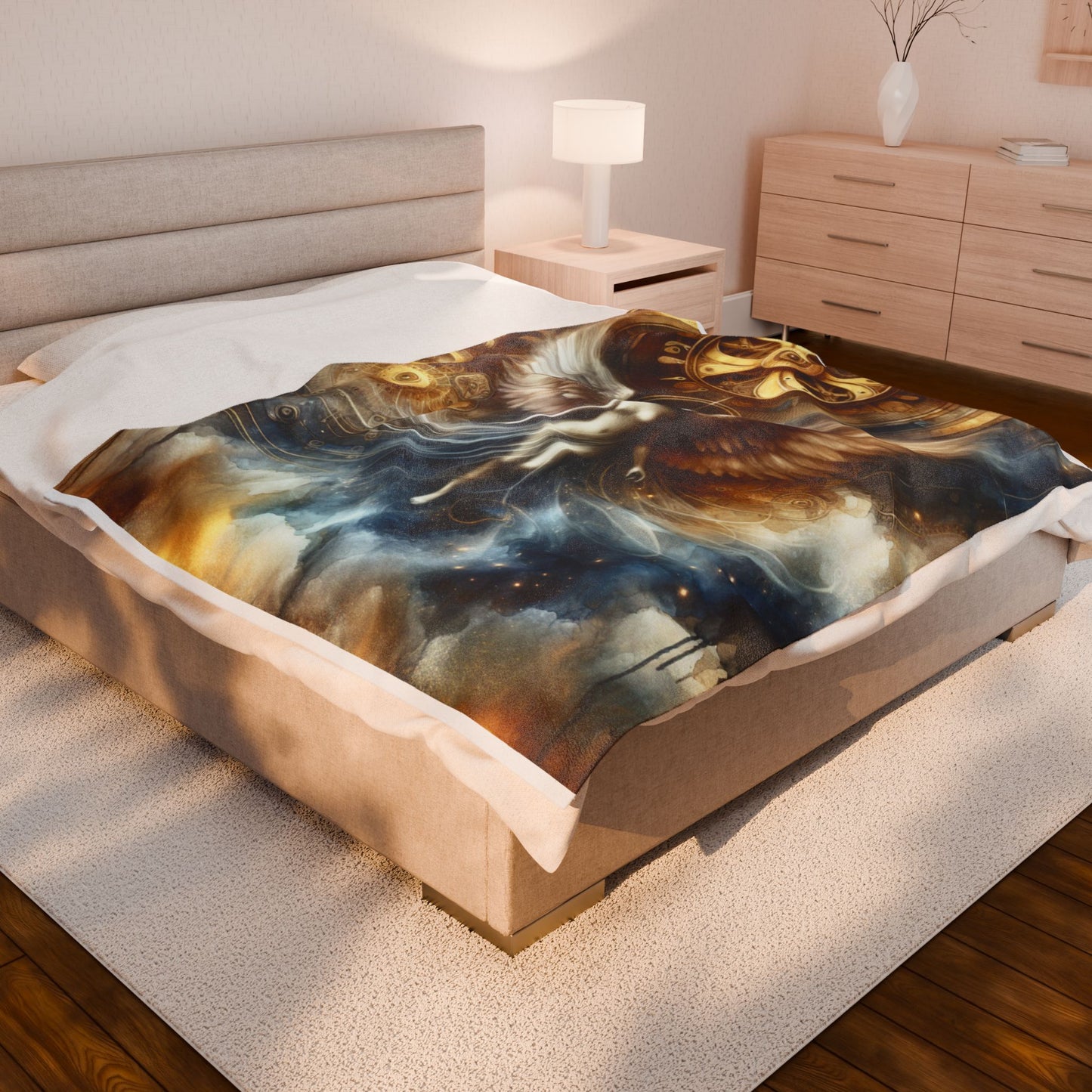 Winged Ascension in Mechanized Realm - Plush Blanket