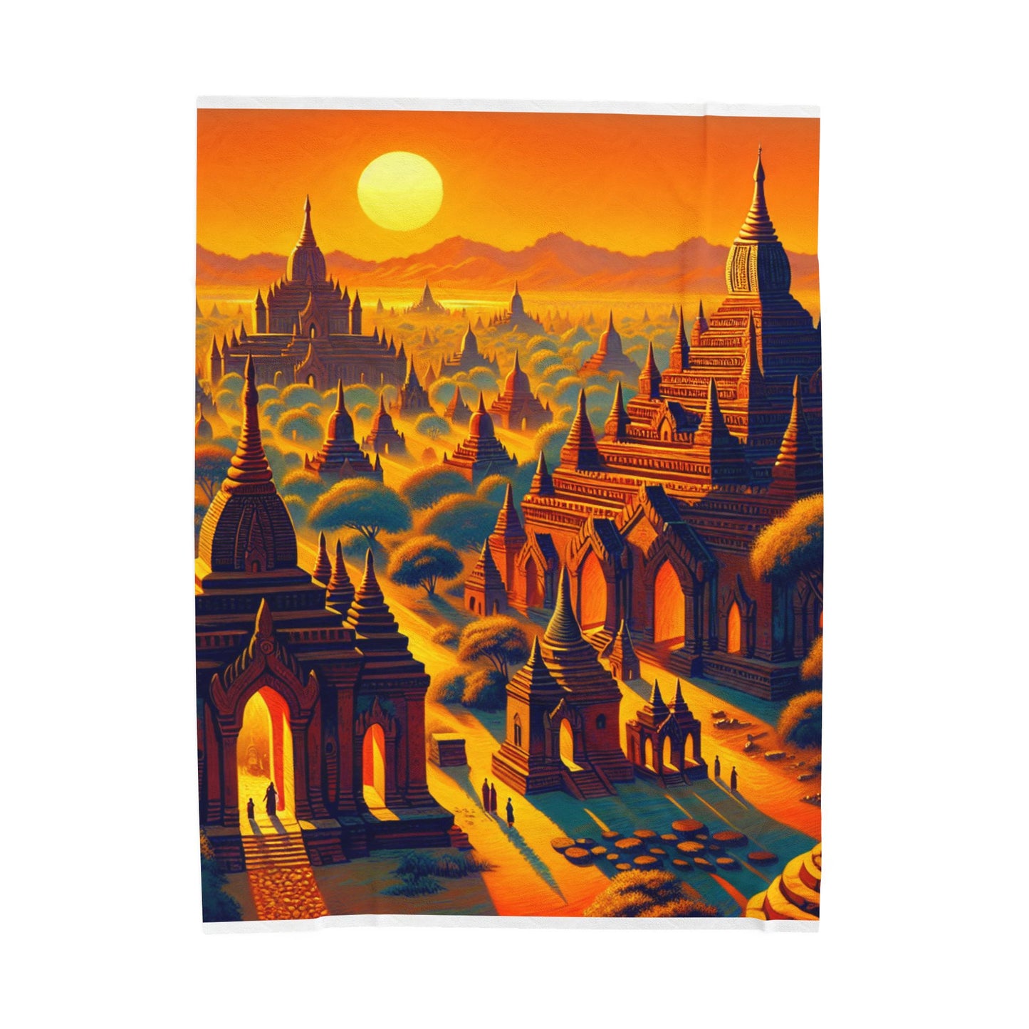 Golden Pagoda Panorama- Plush Blanket