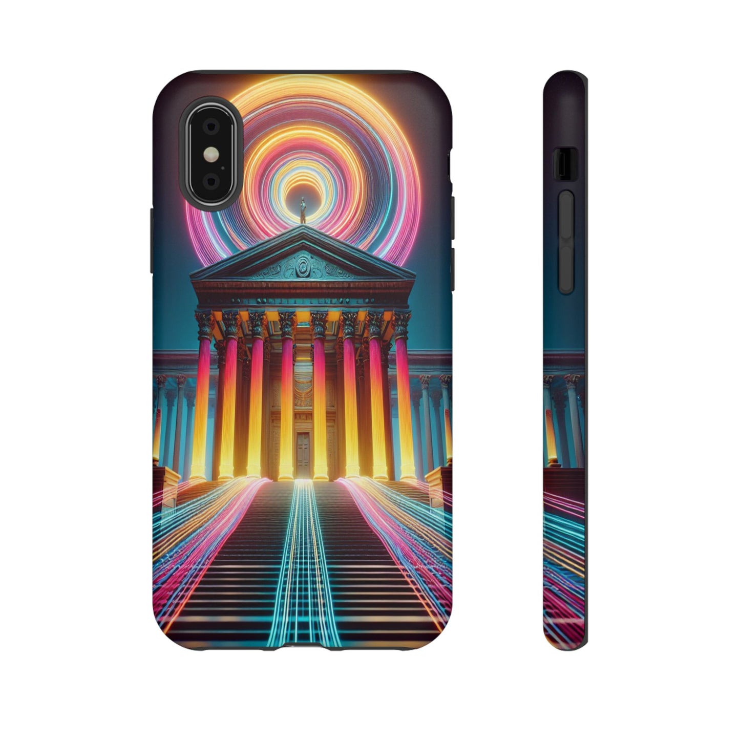 Illuminated Landmark with Colorful Trails - Phone Case