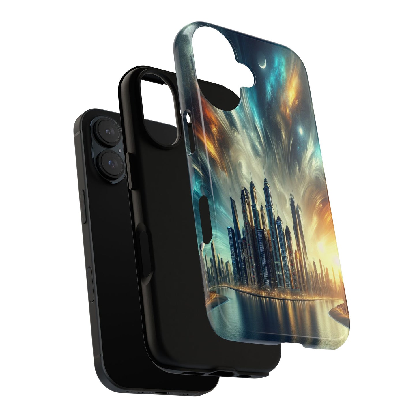 Cityscape under Celestial Tapestry - Phone Case
