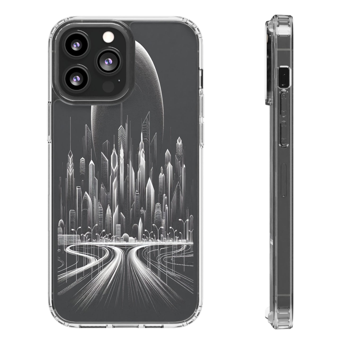 Transparent Futuristic Skyline Journey Iphone Case Compatible With Iphone 16 15 14 - Clear Phone Cover