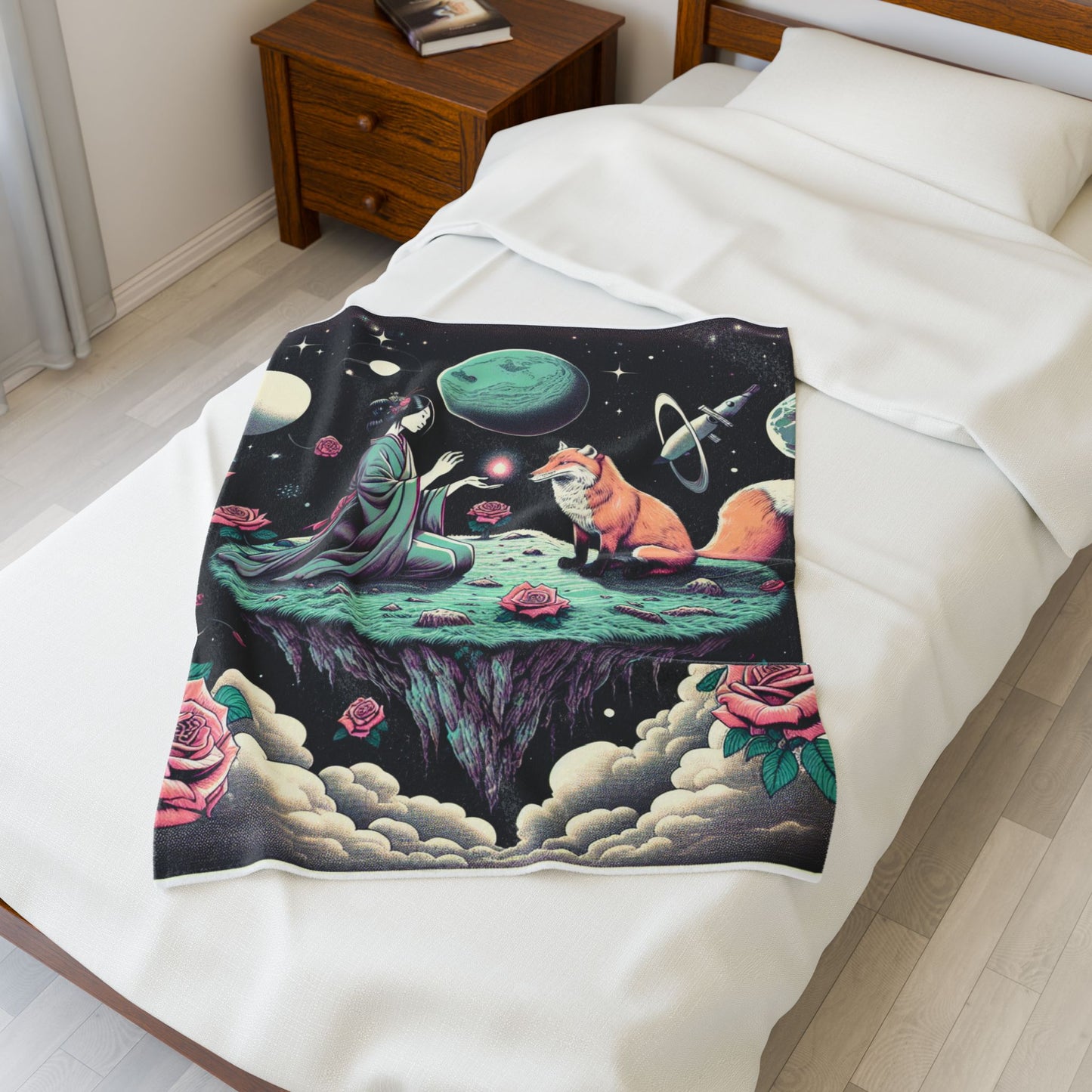 Floating Realm of Stars and Roses - Plush Blanket