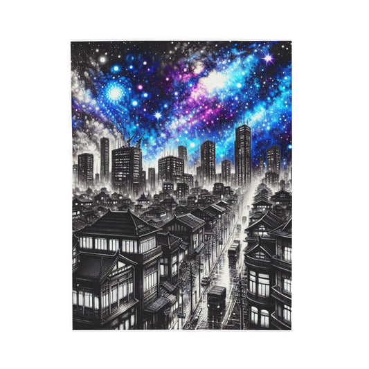 Evening Nebula Over the Cityscape - Plush Blanket