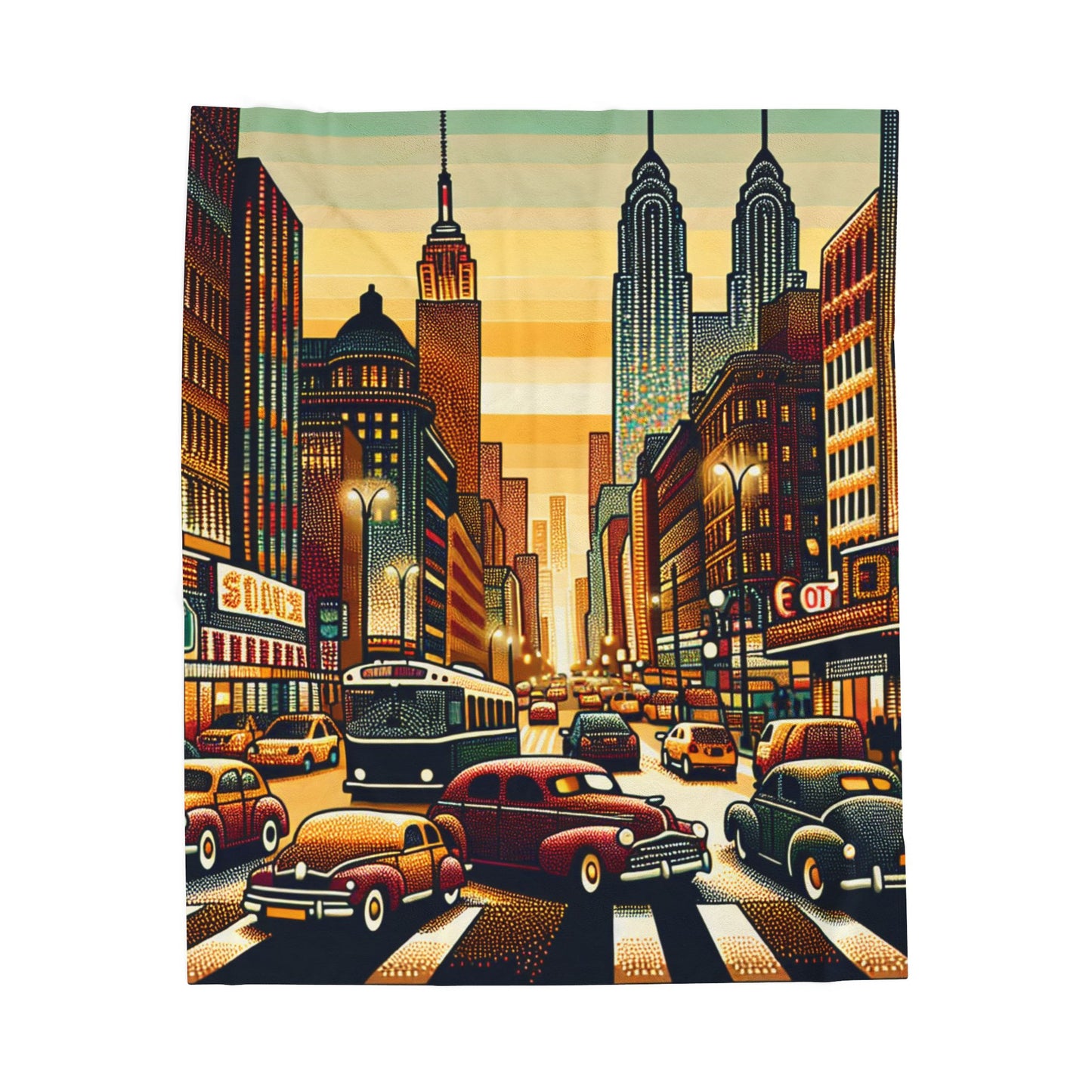 Bustling Streetscape at Dusk - Plush Blanket
