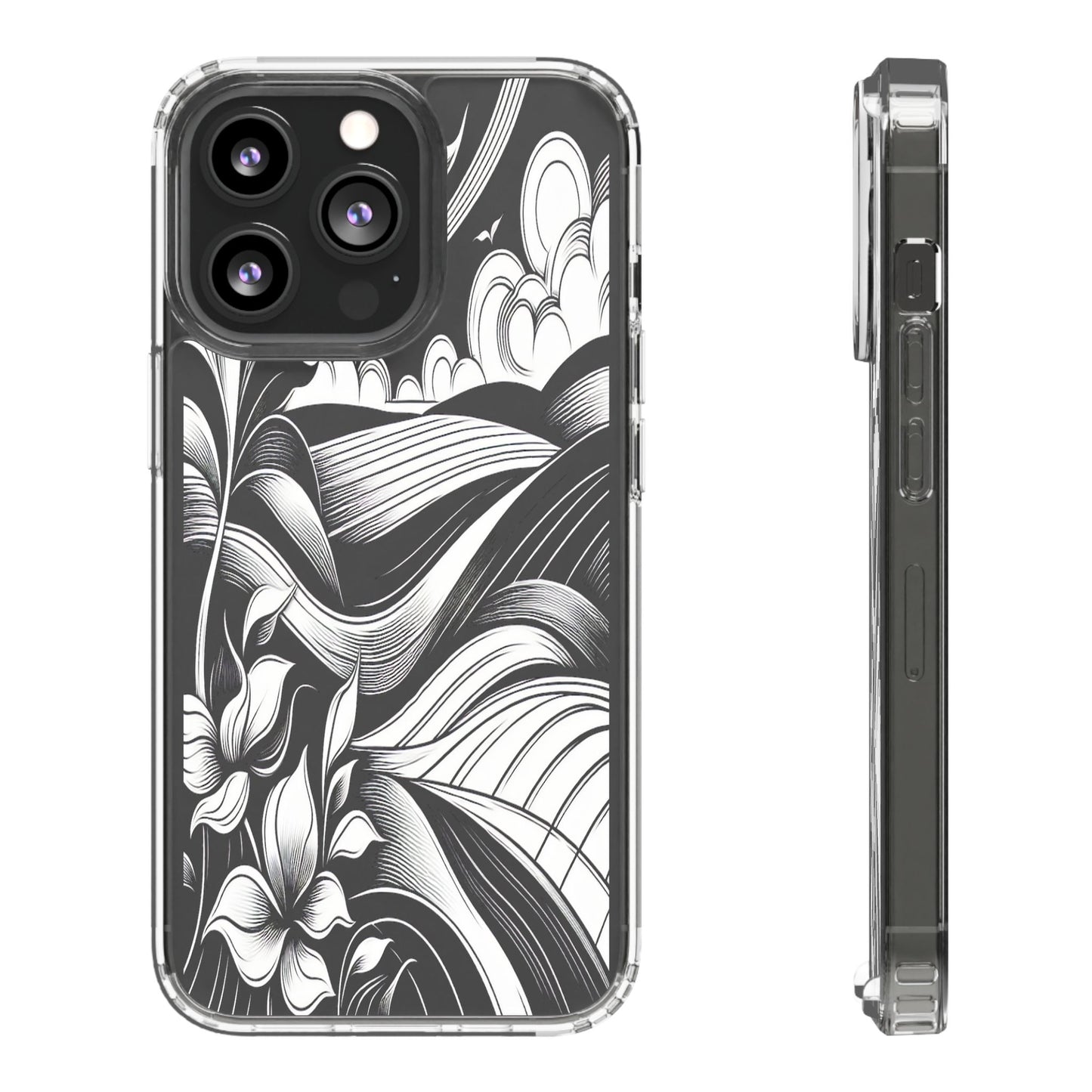 Transparent Curved Lines and Petals Iphone Case Compatible With Iphone 16 15 14 - Clear Phone Cover