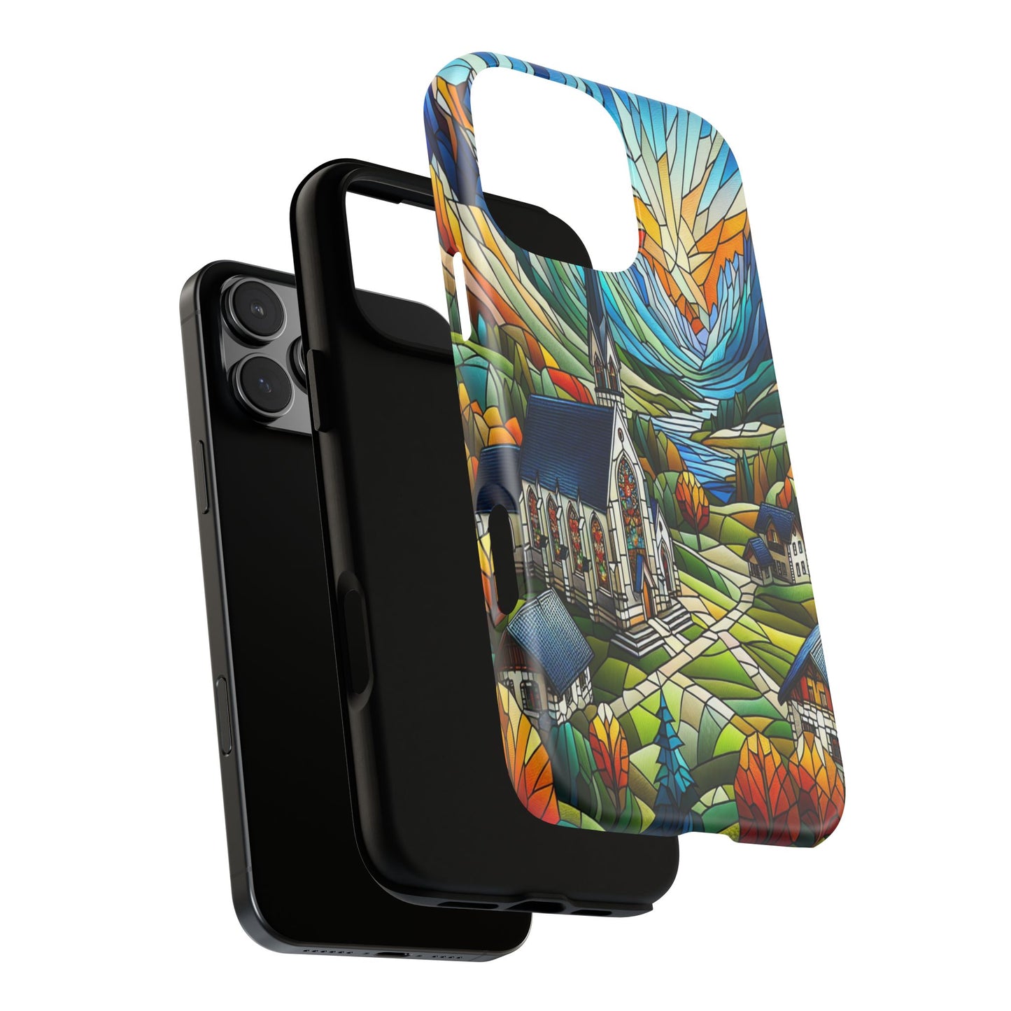 Stained Glass Countryside Scene - Phone Case