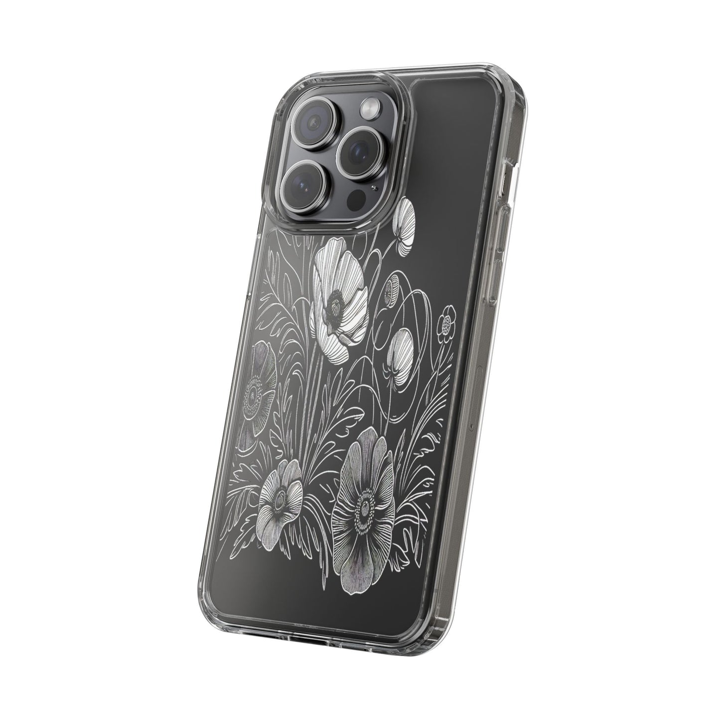 Transparent Black and White Floral Design Iphone Case Compatible With Iphone 16 15 14 - Clear Phone Cover