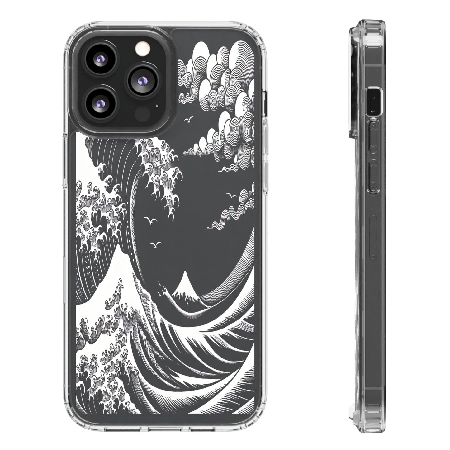 Transparent Waves and Mountains Iphone Case Compatible With Iphone 16 15 14 - Clear Phone Cover